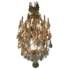 Vintage Monumental Italian Crystal and Bronze Chandelier with 20 Lights and Crystal Stem