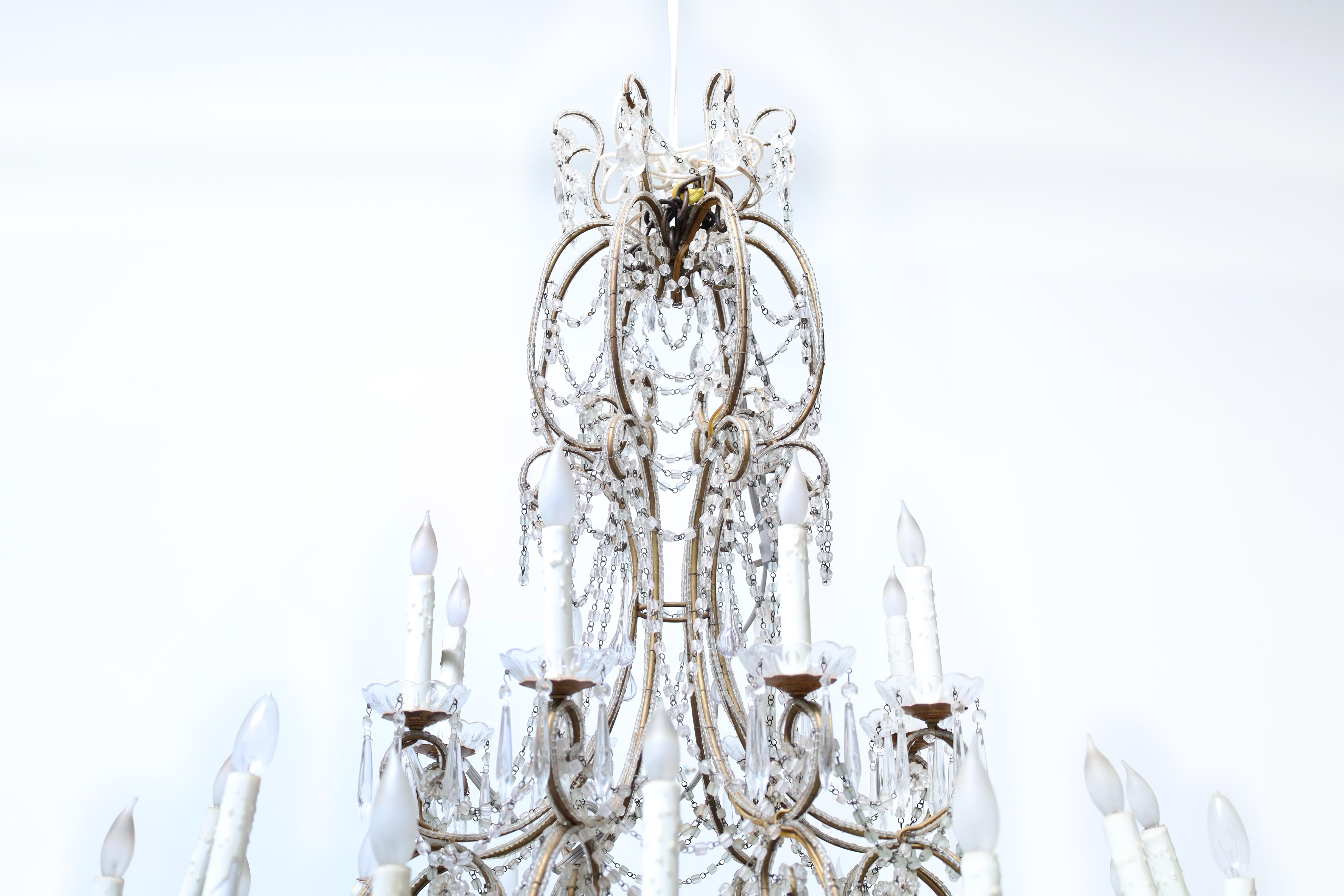 Art Nouveau Monumental Italian Crystal and Gilt Chandelier For Sale