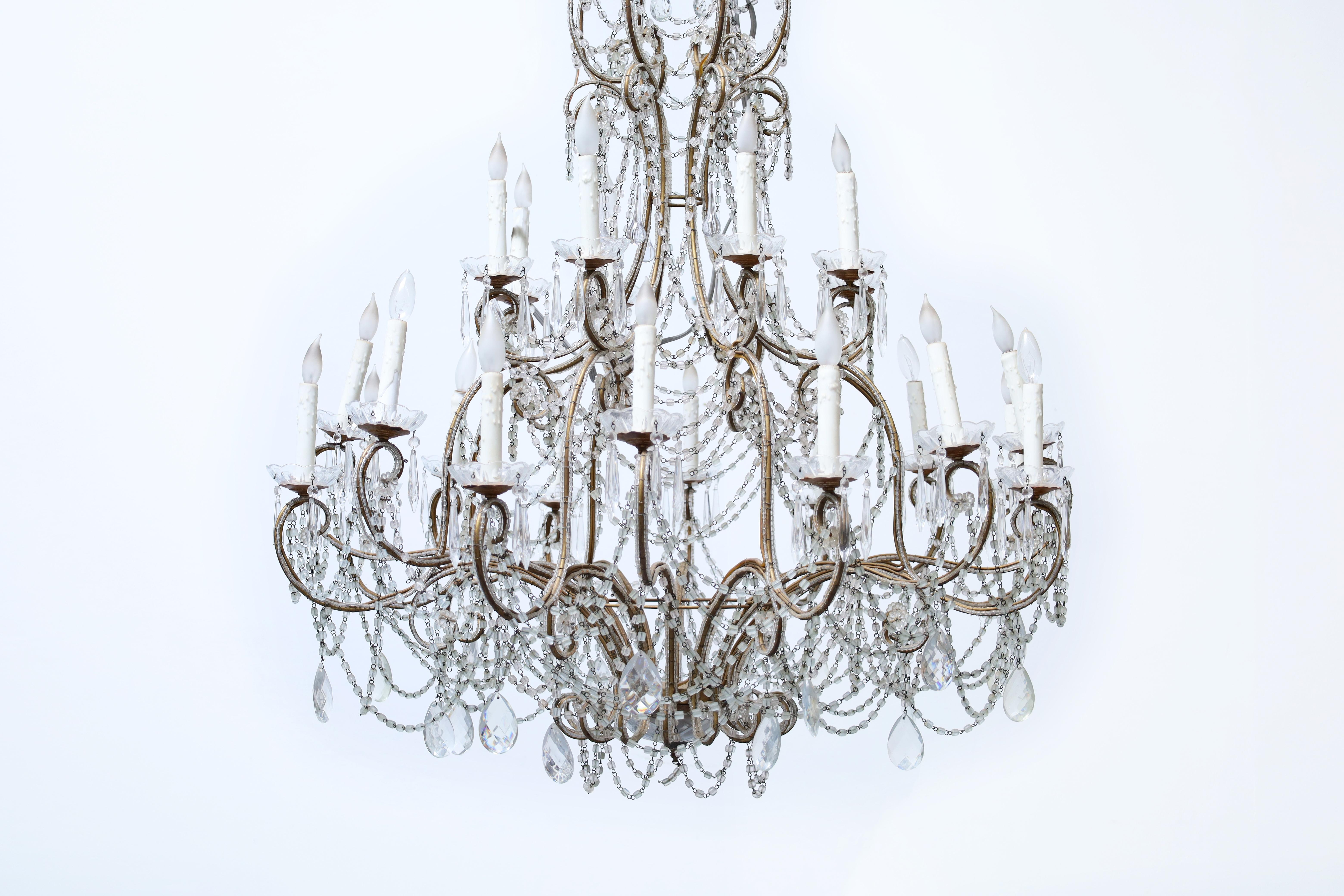 Monumental Italian Crystal and Gilt Chandelier In Good Condition For Sale In North Hollywood, CA