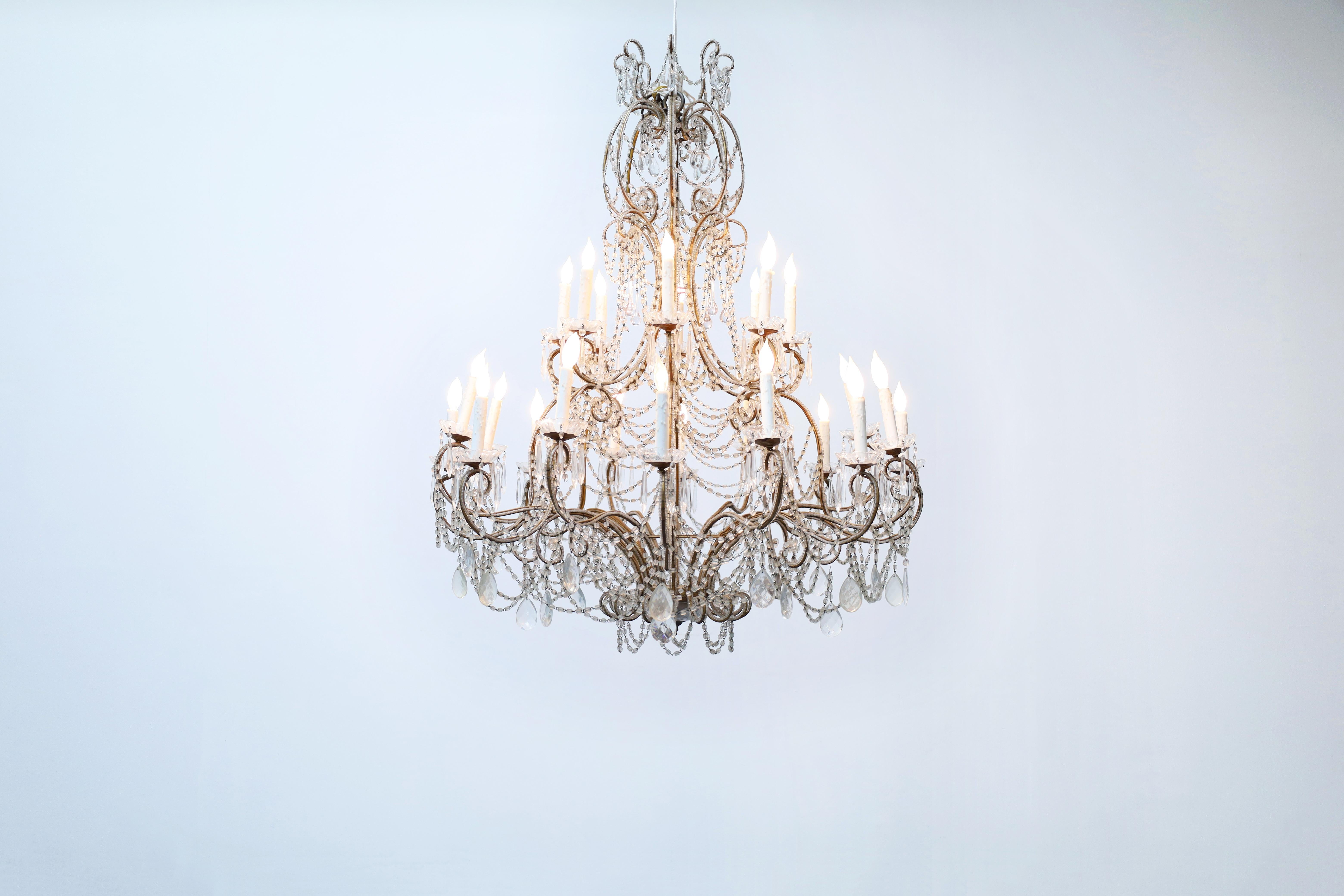 Metal Monumental Italian Crystal and Gilt Chandelier For Sale