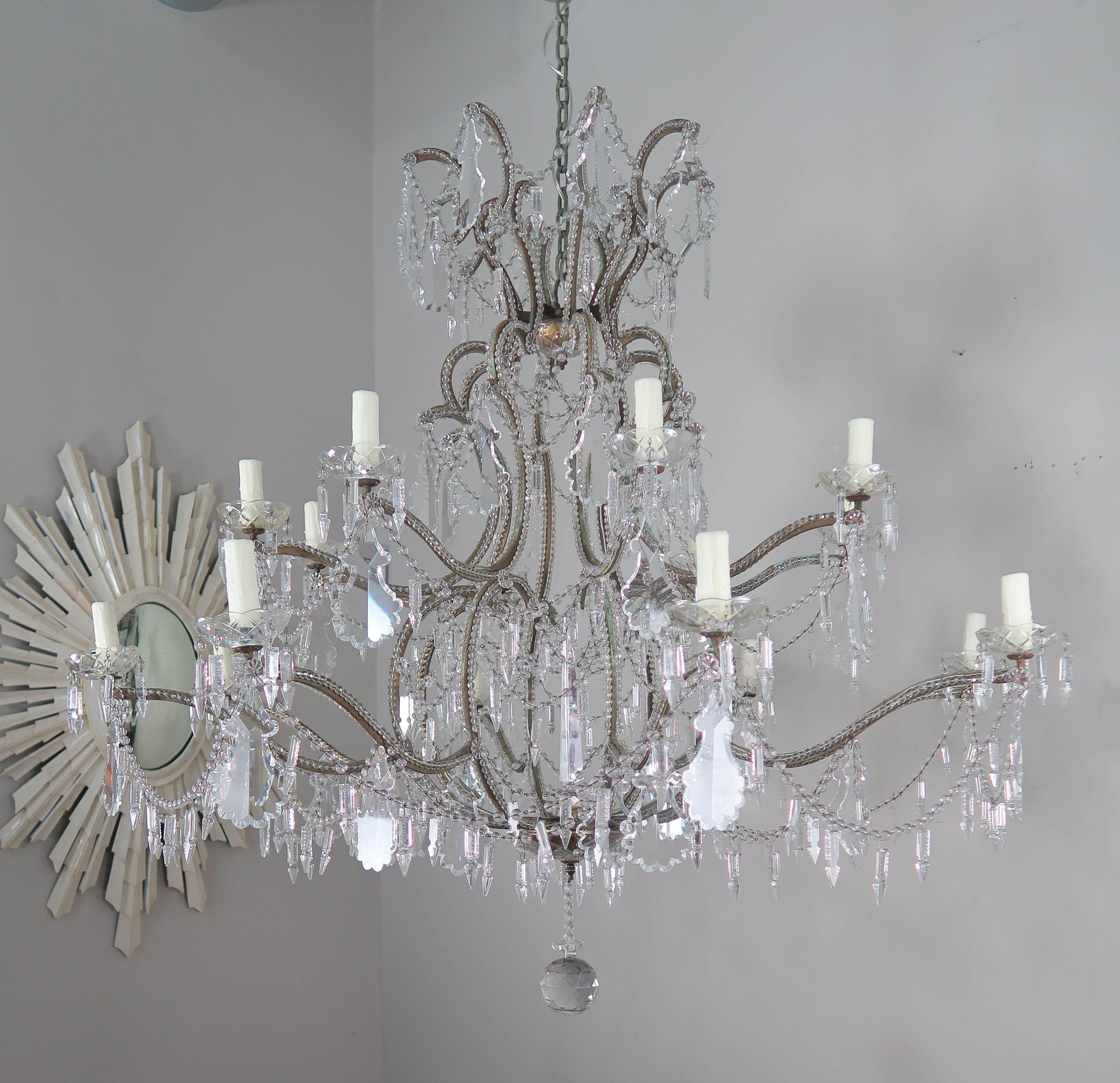 Monumental Italian Crystal Beaded 16-Arm Chandelier, circa 1900s 5