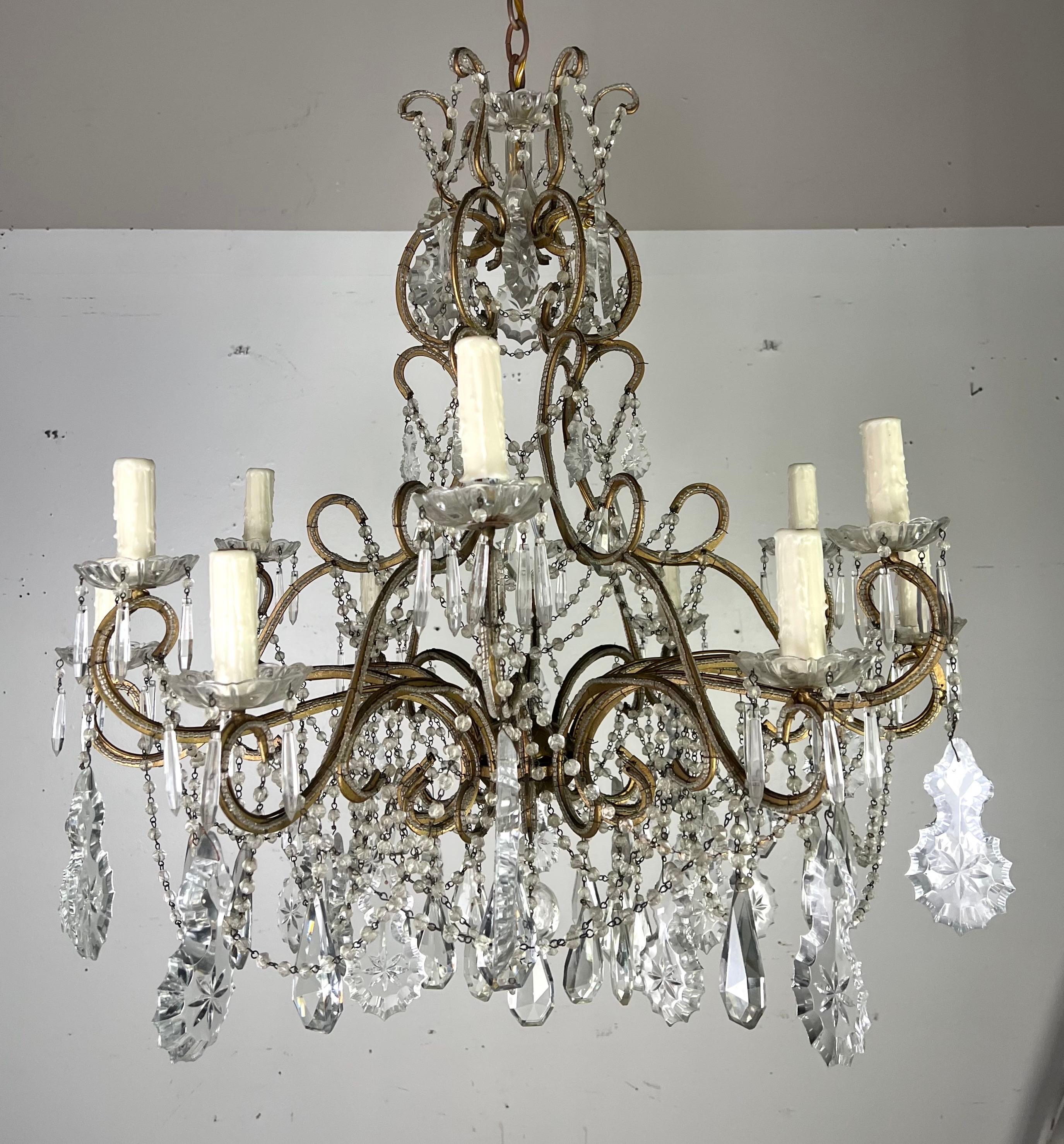 Monumentale lampadario di cristallo italiano con perline C.A.I.C. 1930 in vendita 5