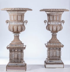 Monumental Italian Cut-Glass and Beaded Vases on Stand, Fitted as Lamps 40s 60s