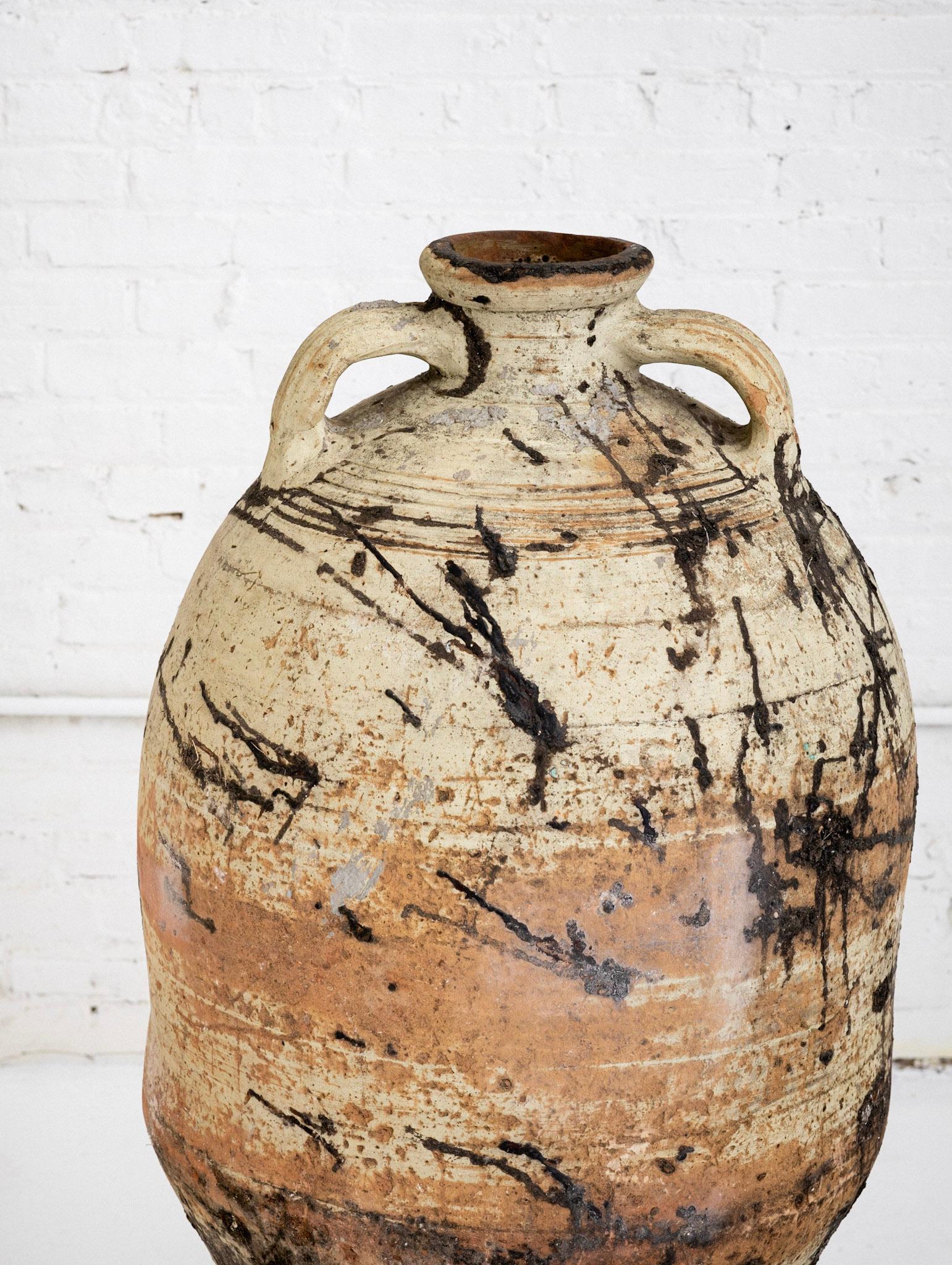 Rustic Monumental Italian Earthenware Vessel with Stand For Sale