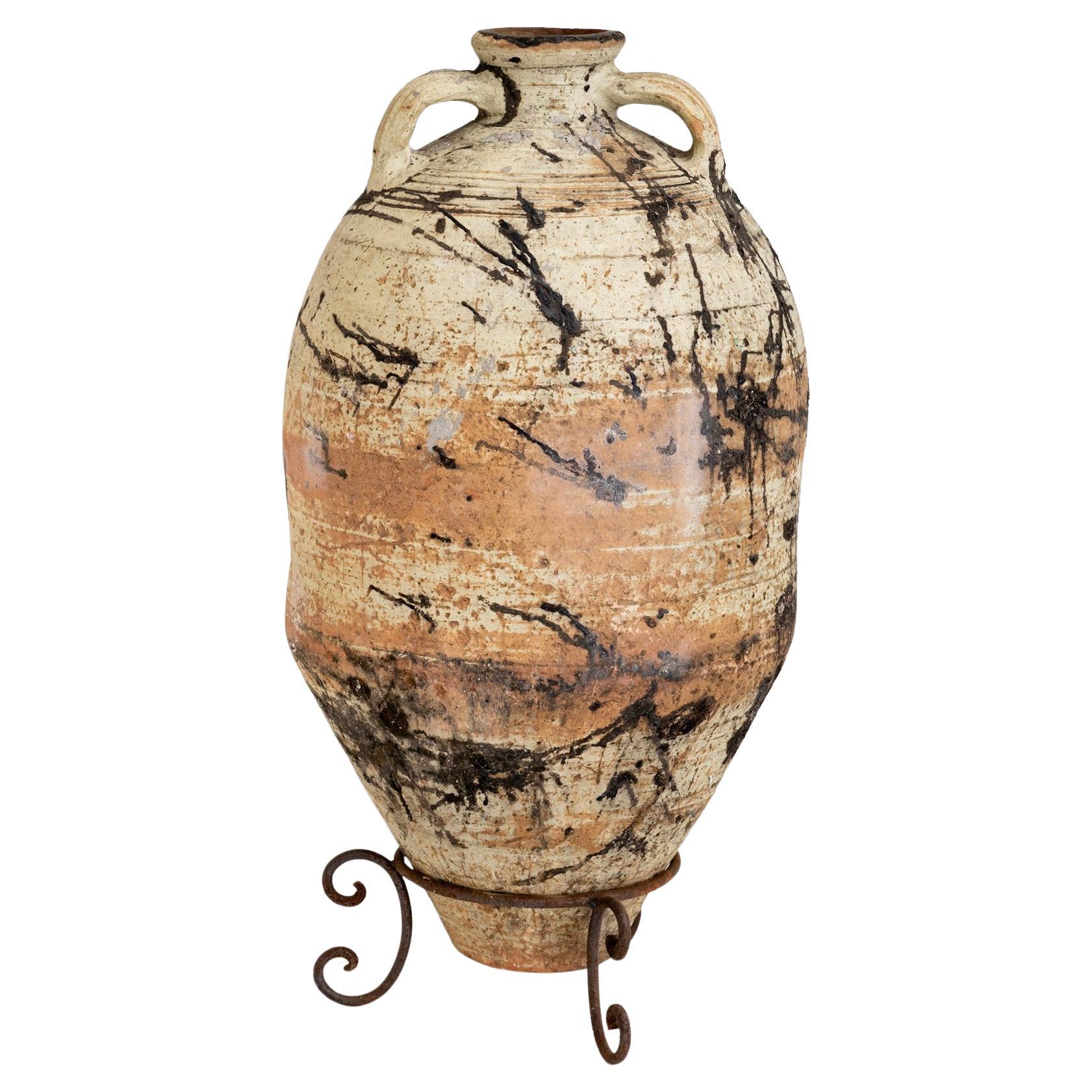 Monumental Italian Earthenware Vessel with Stand For Sale