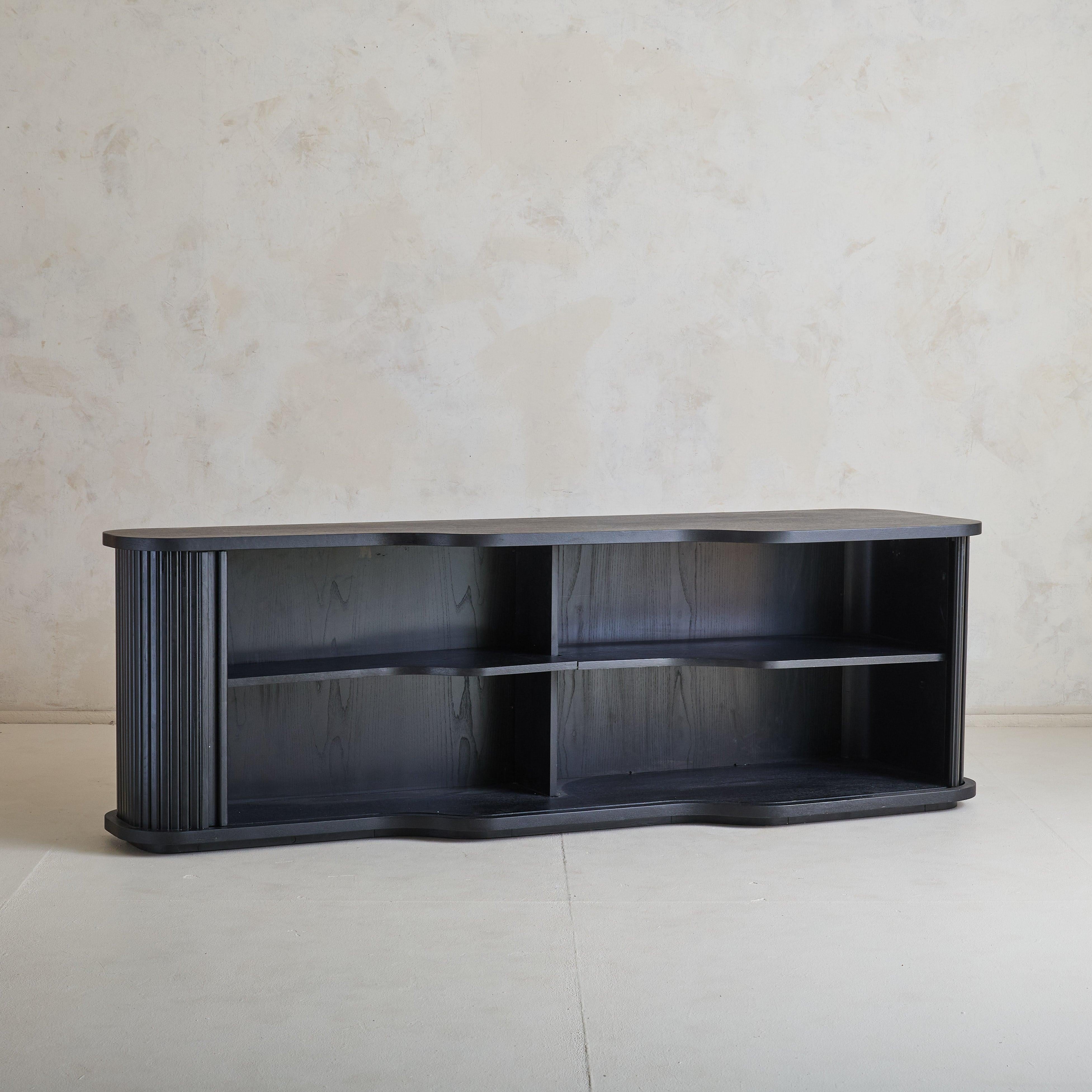 Modern Monumental Italian Ebonized Wood Credenza, 1980s For Sale