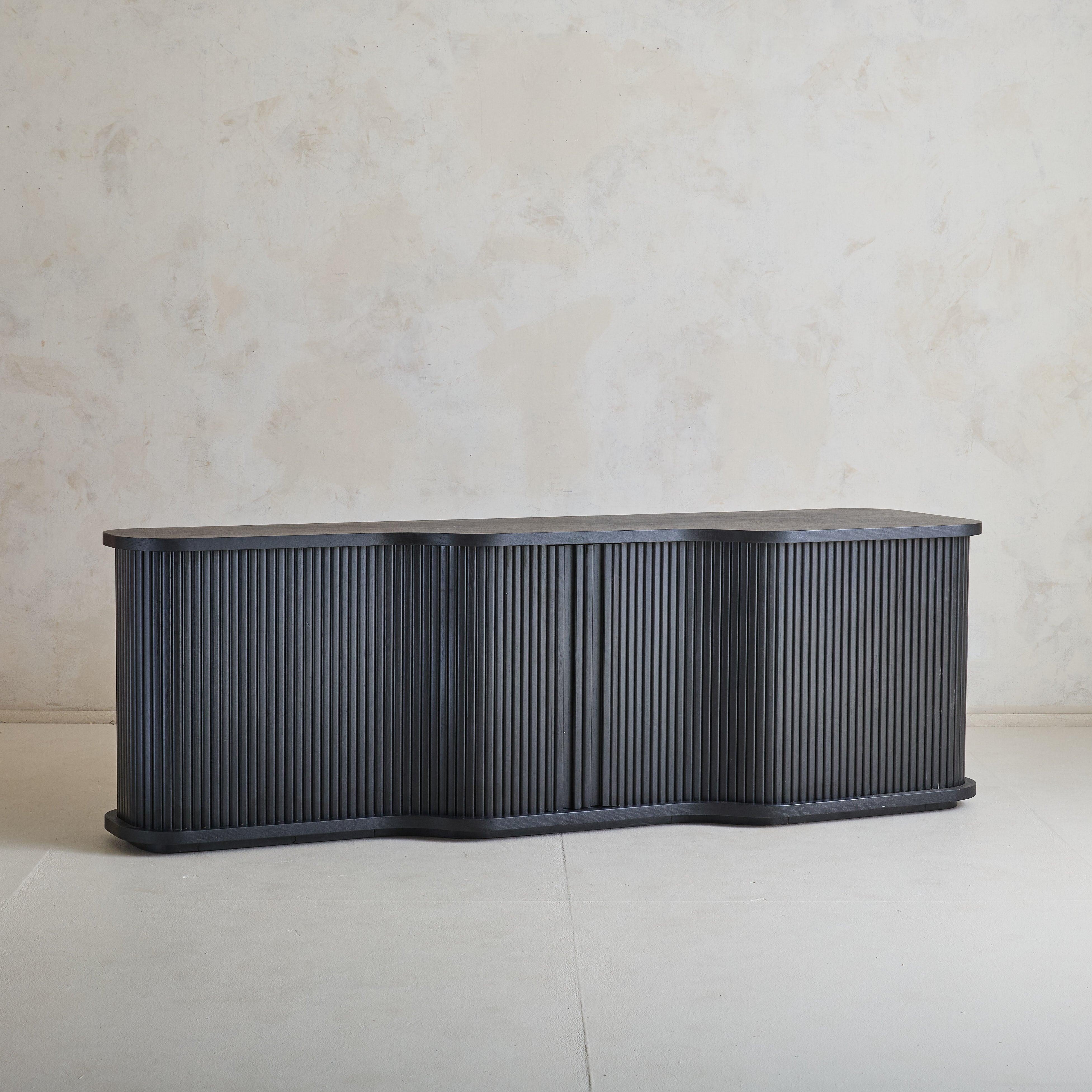 Monumental Italian Ebonized Wood Credenza, 1980s In Excellent Condition For Sale In Chicago, IL