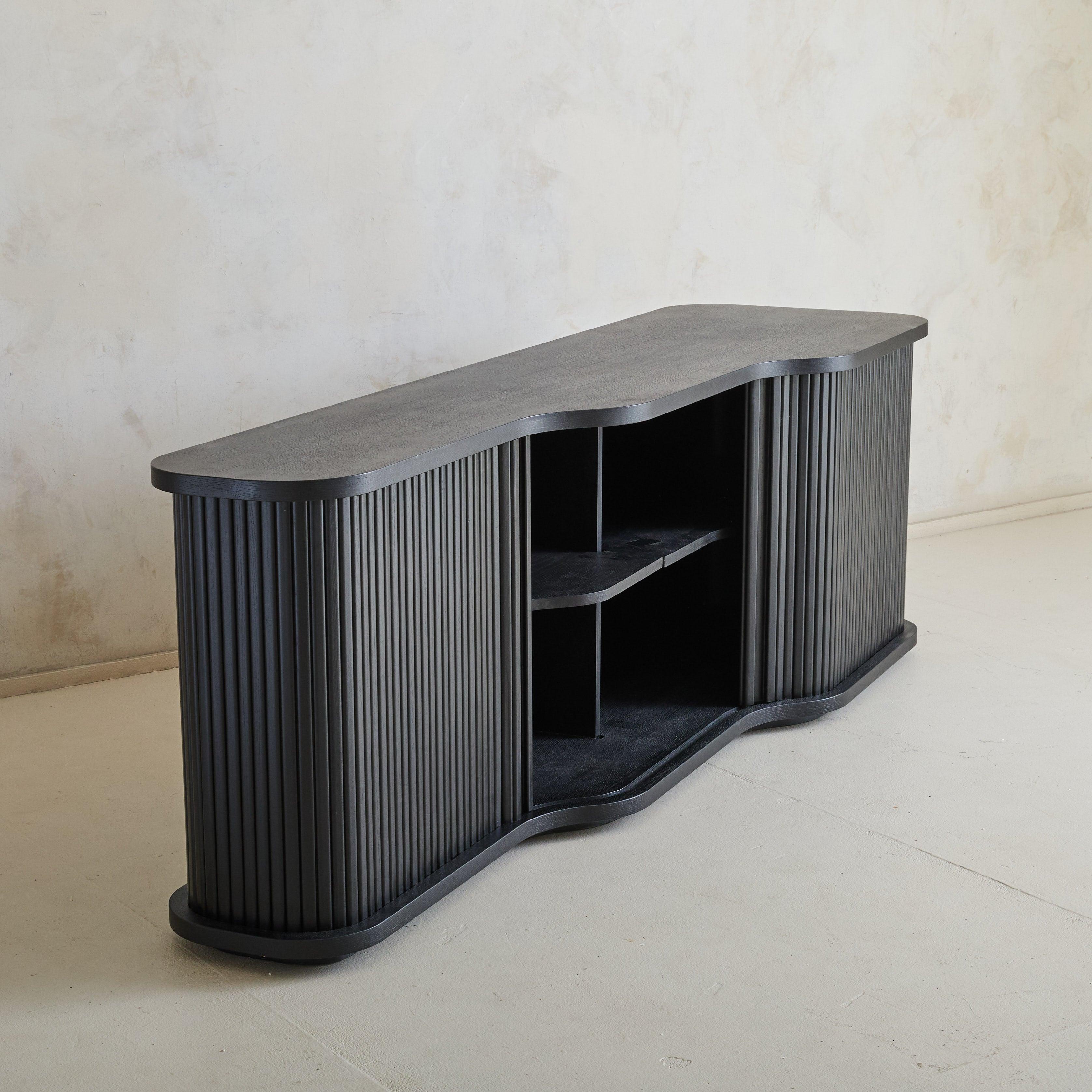 Late 20th Century Monumental Italian Ebonized Wood Credenza, 1980s For Sale