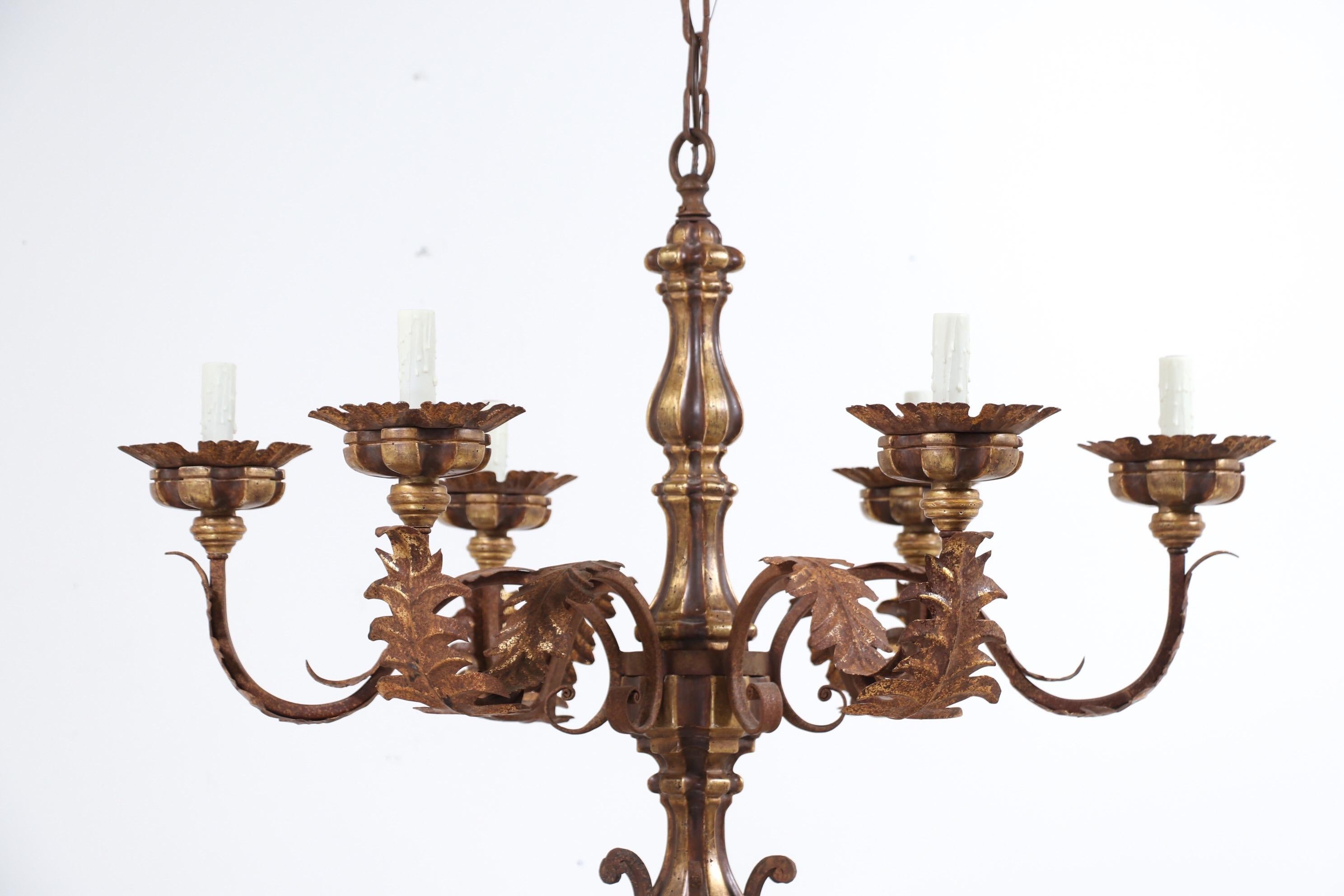 French Provincial Monumental Italian-Style Giltwood and Iron Chandelier By Paul Ferrante