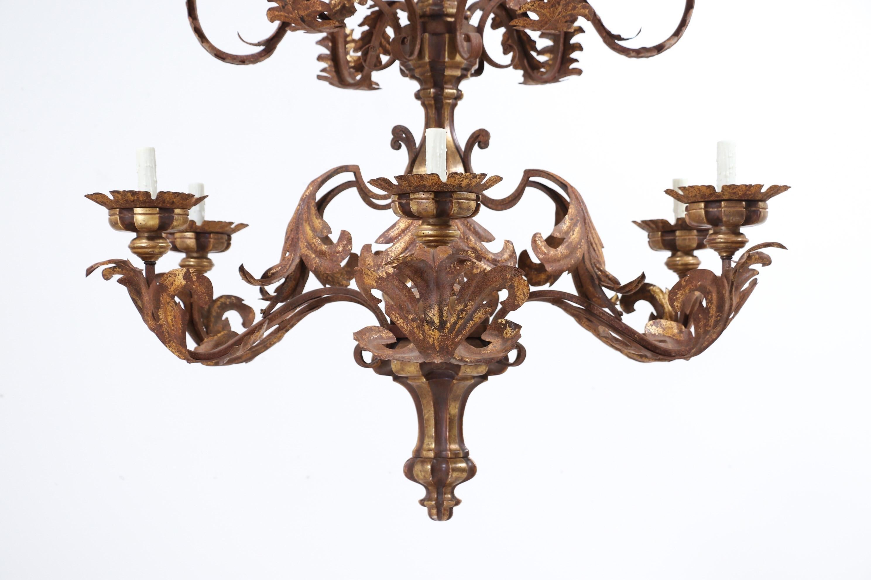 American Monumental Italian-Style Giltwood and Iron Chandelier By Paul Ferrante