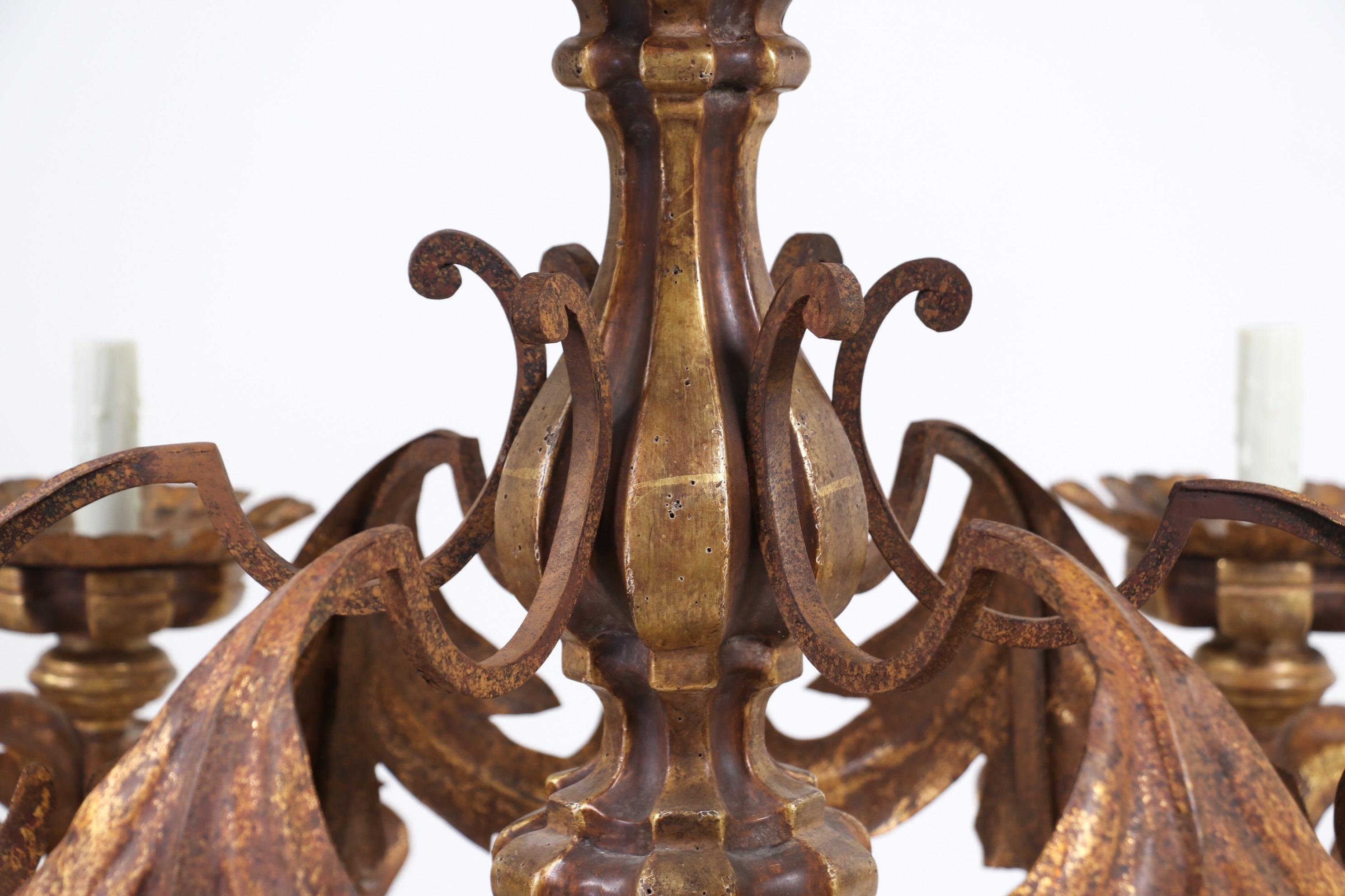 Contemporary Monumental Italian-Style Giltwood and Iron Chandelier By Paul Ferrante