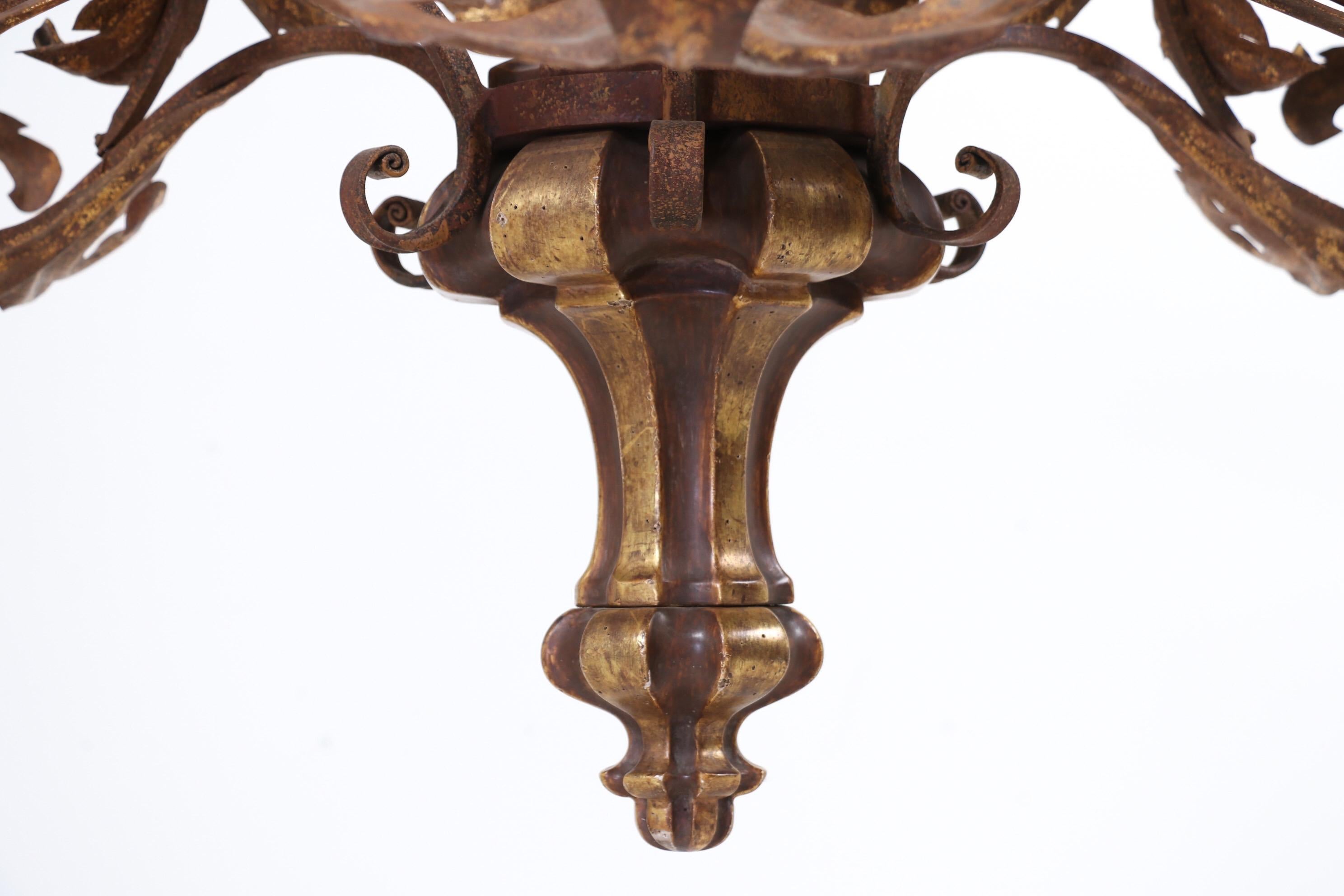 Monumental Italian-Style Giltwood and Iron Chandelier By Paul Ferrante 1