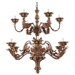 Monumental Italian-Style Giltwood and Iron Chandelier By Paul Ferrante