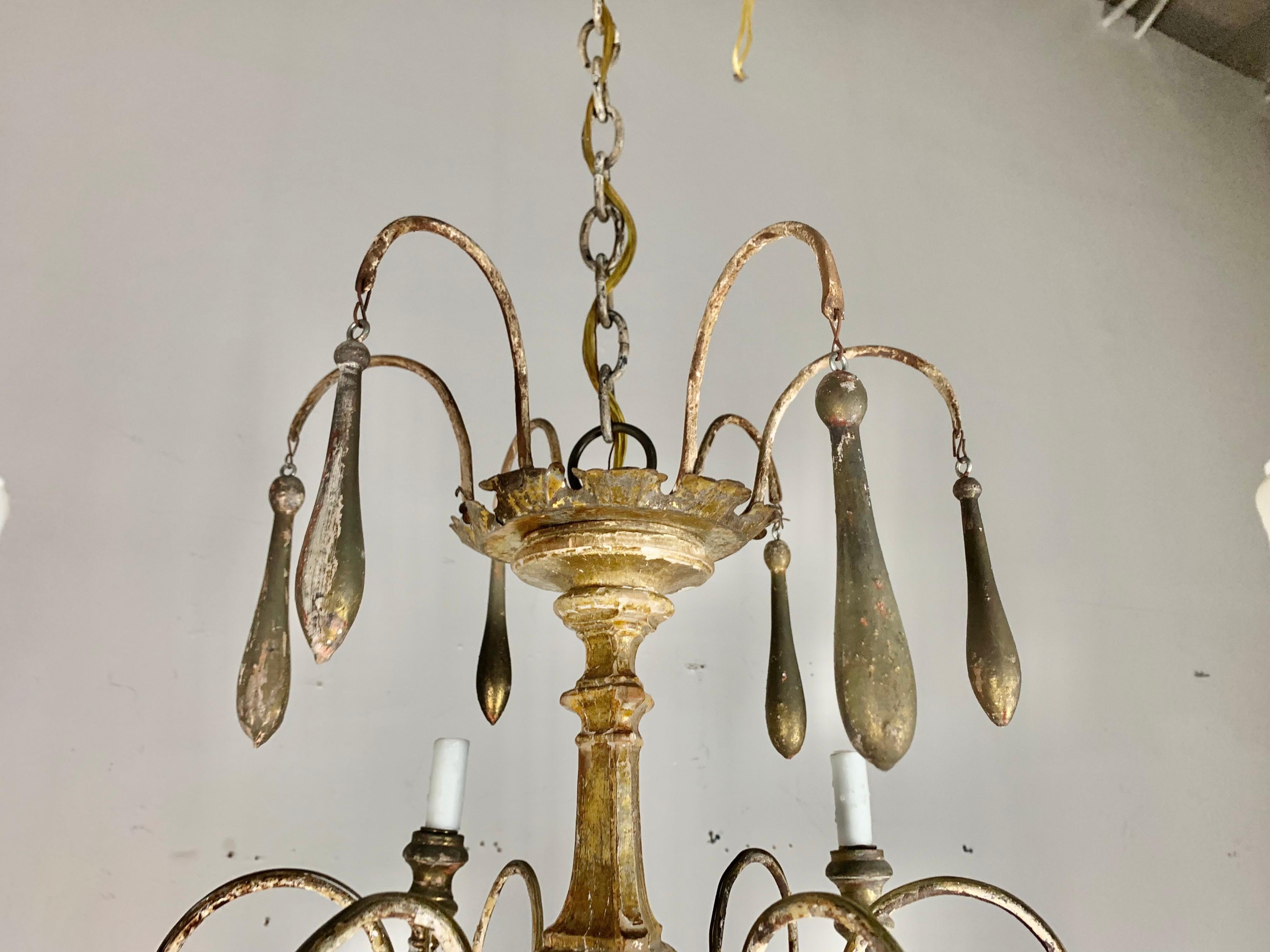 Monumental Italian Giltwood Chandelier In Distressed Condition For Sale In Los Angeles, CA