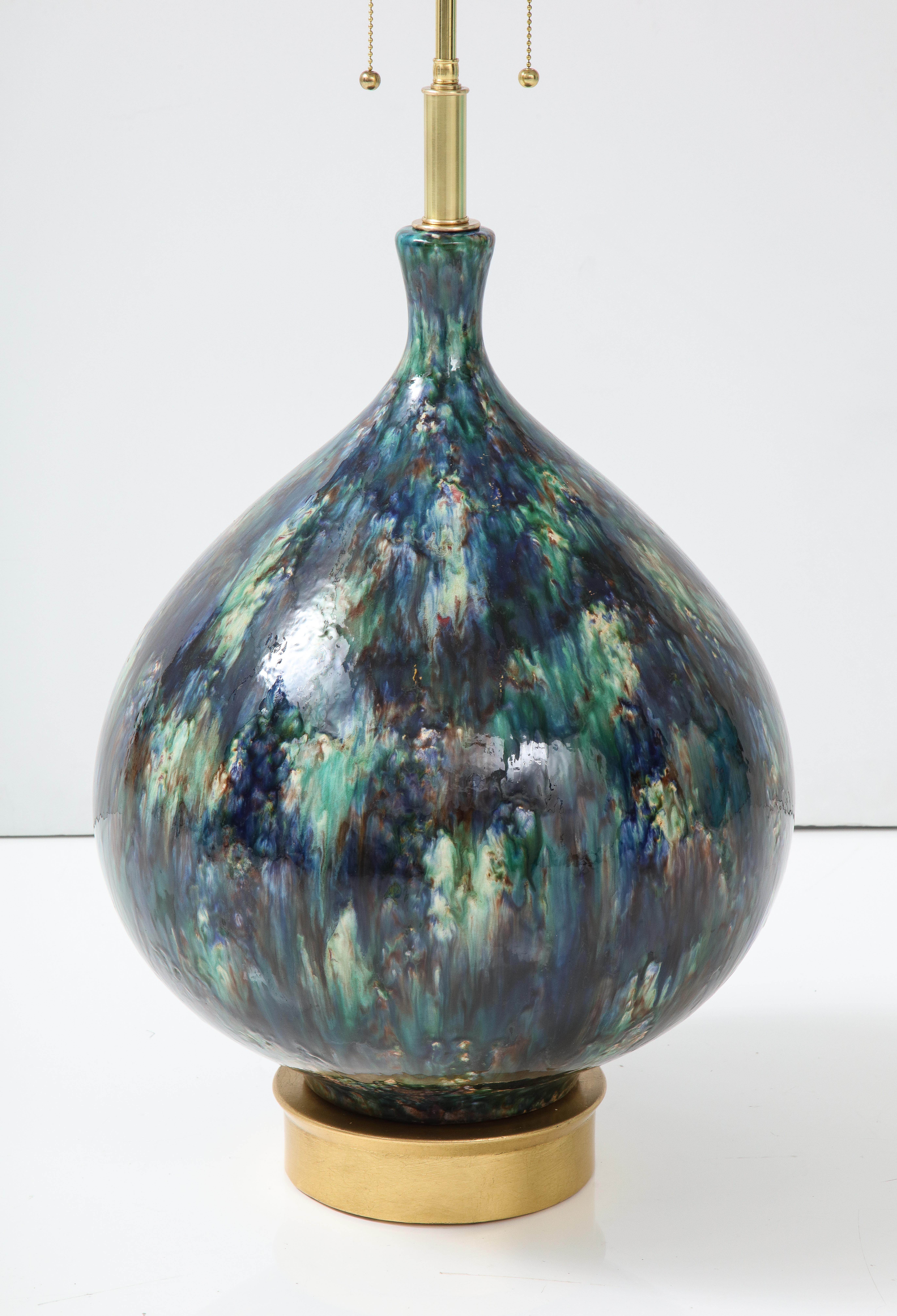 Monumental Italian Glazed Ceramic Lamp In Good Condition In New York, NY