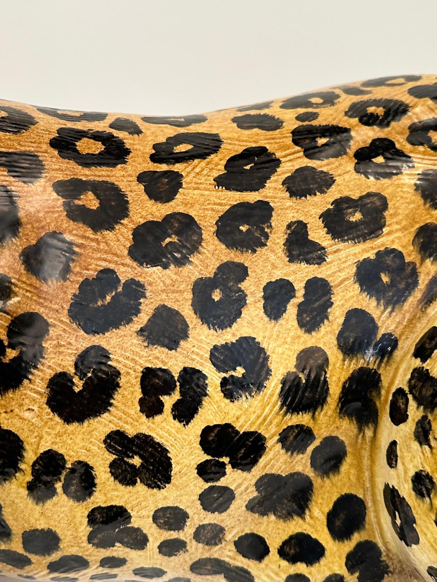 Monumental Italian Glazed Terracotta Leopard Sculpture in Repose For Sale 3