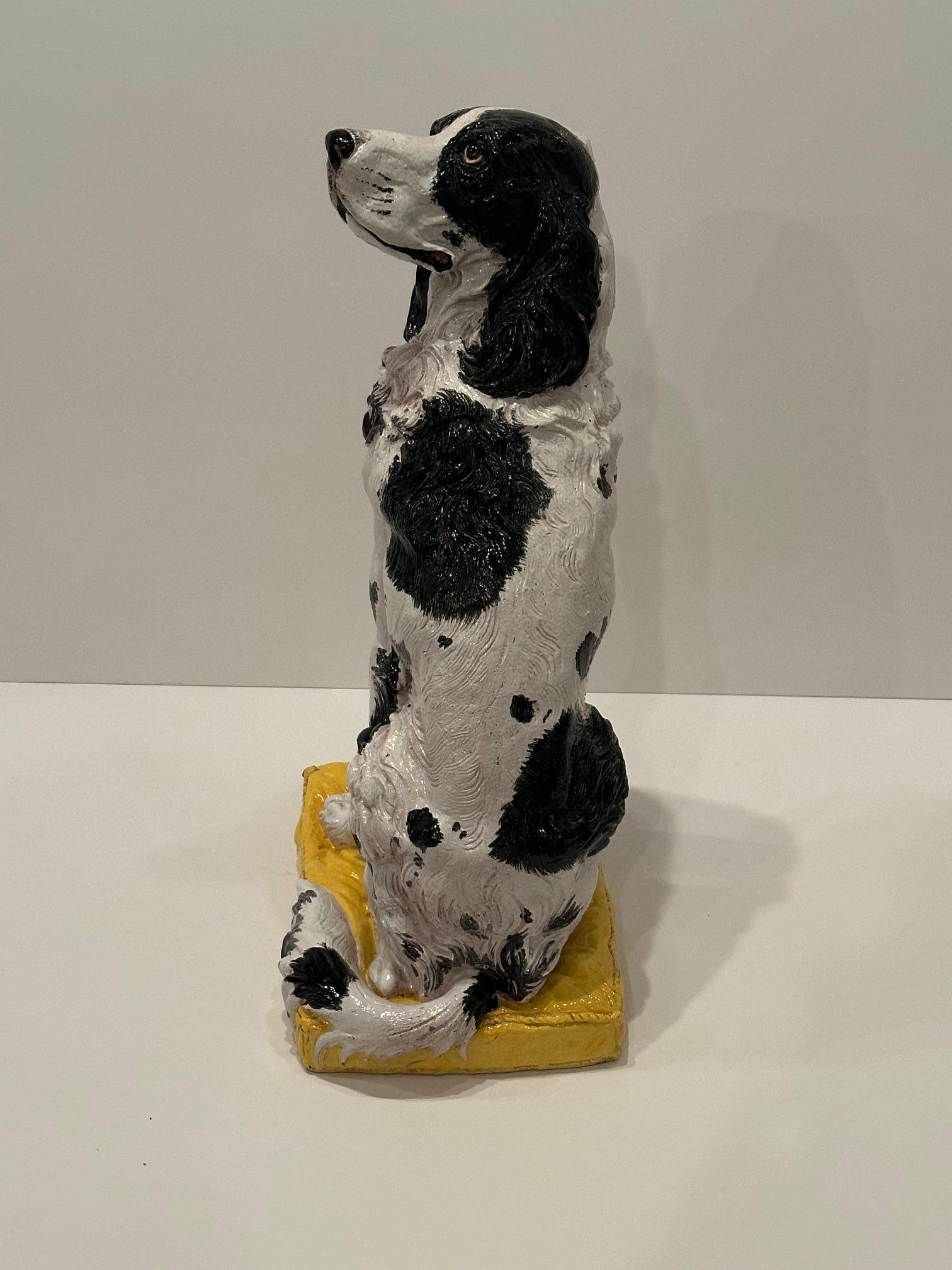 Monumental Italian Glazed Terracotta Springer Spaniel Dog Sculpture For Sale 3