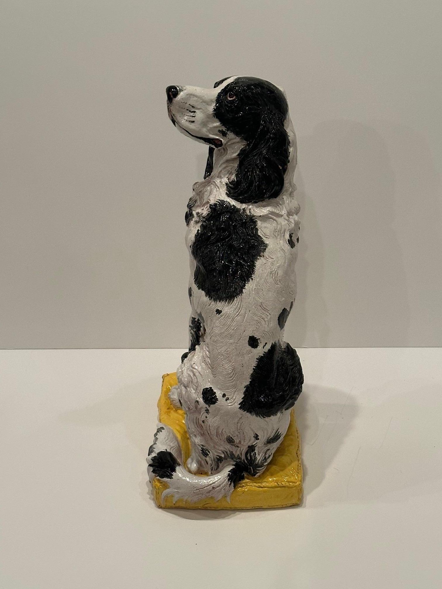 Monumental Italian Glazed Terracotta Springer Spaniel Dog Sculpture For Sale 5