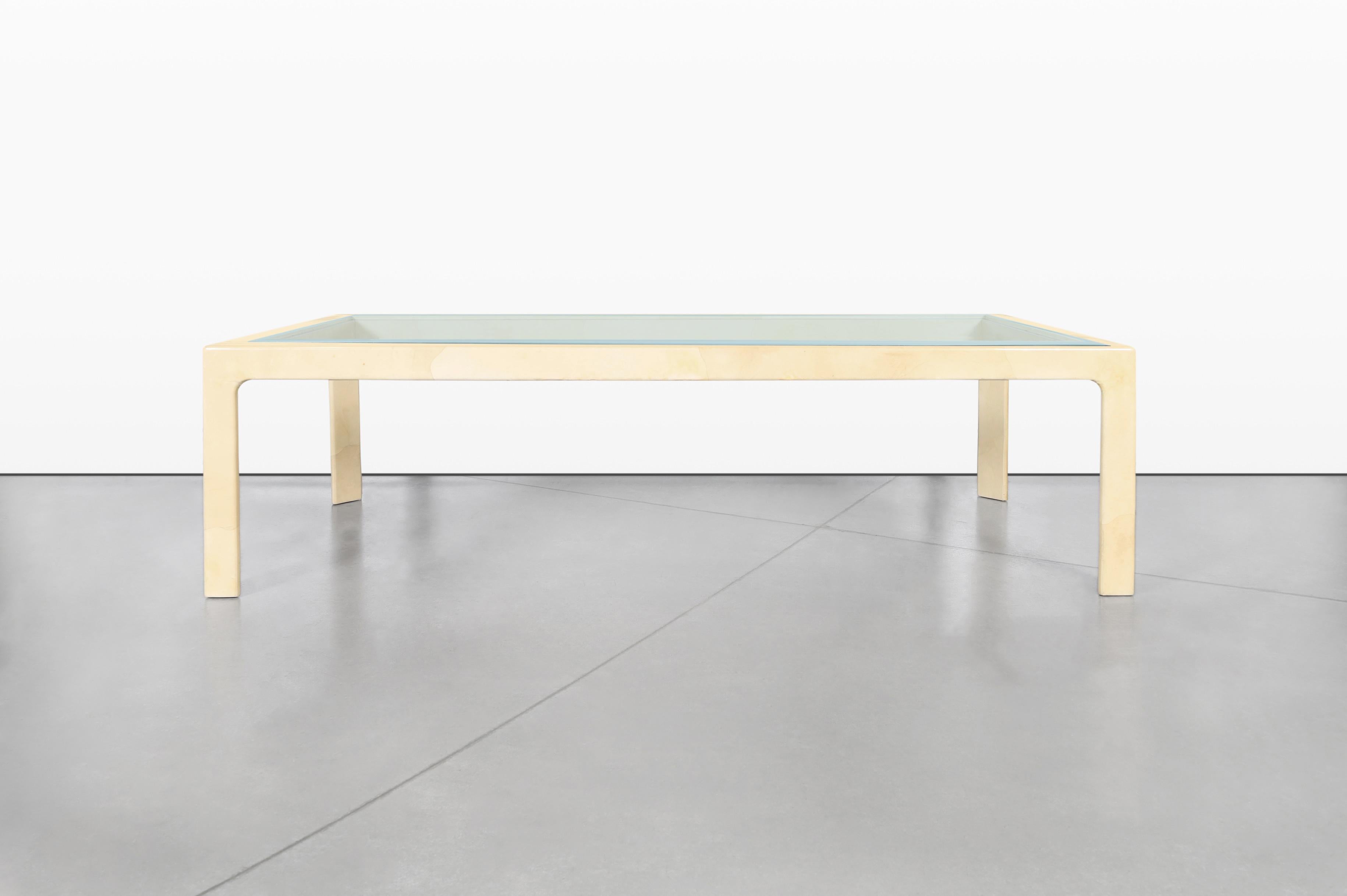 Pelle di capra Monumental Italian Goatskin and Glass Dining Table Attributed to Aldo Tura in vendita