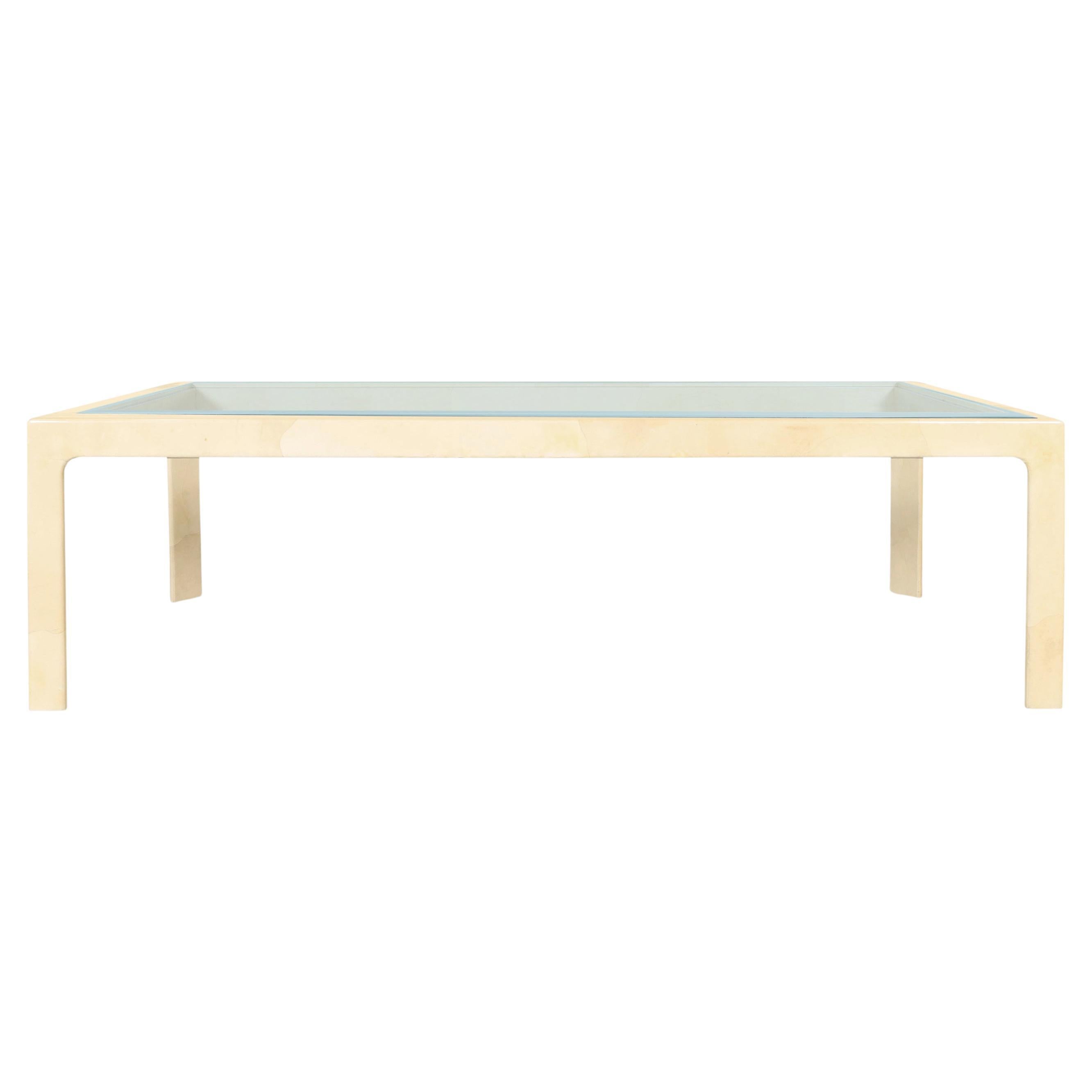 Monumental Italian Goatskin and Glass Dining Table Attributed to Aldo Tura