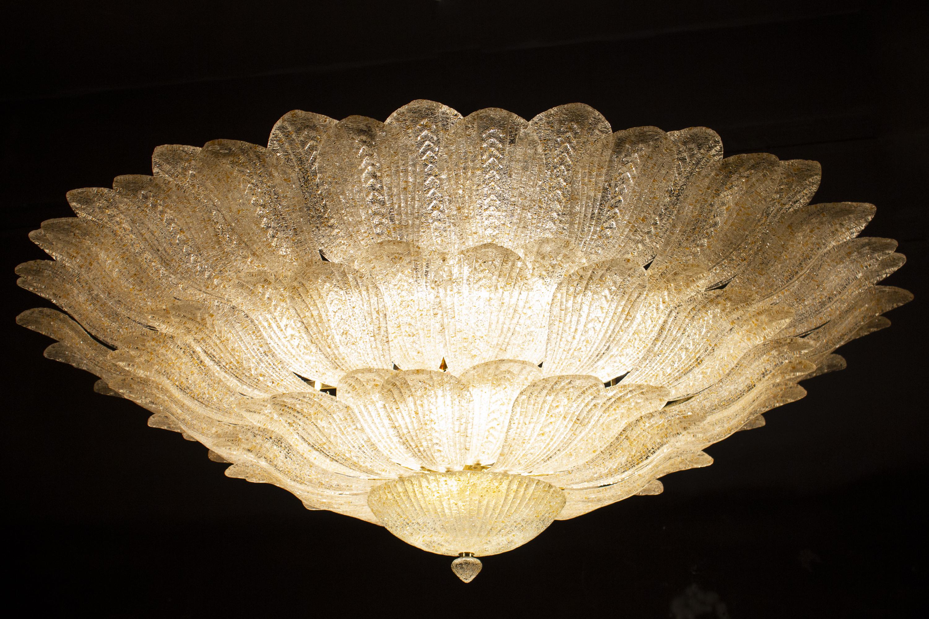 Monumental Italian Gold Leaves Murano Glass Ceiling Light or Flushmount For Sale 3