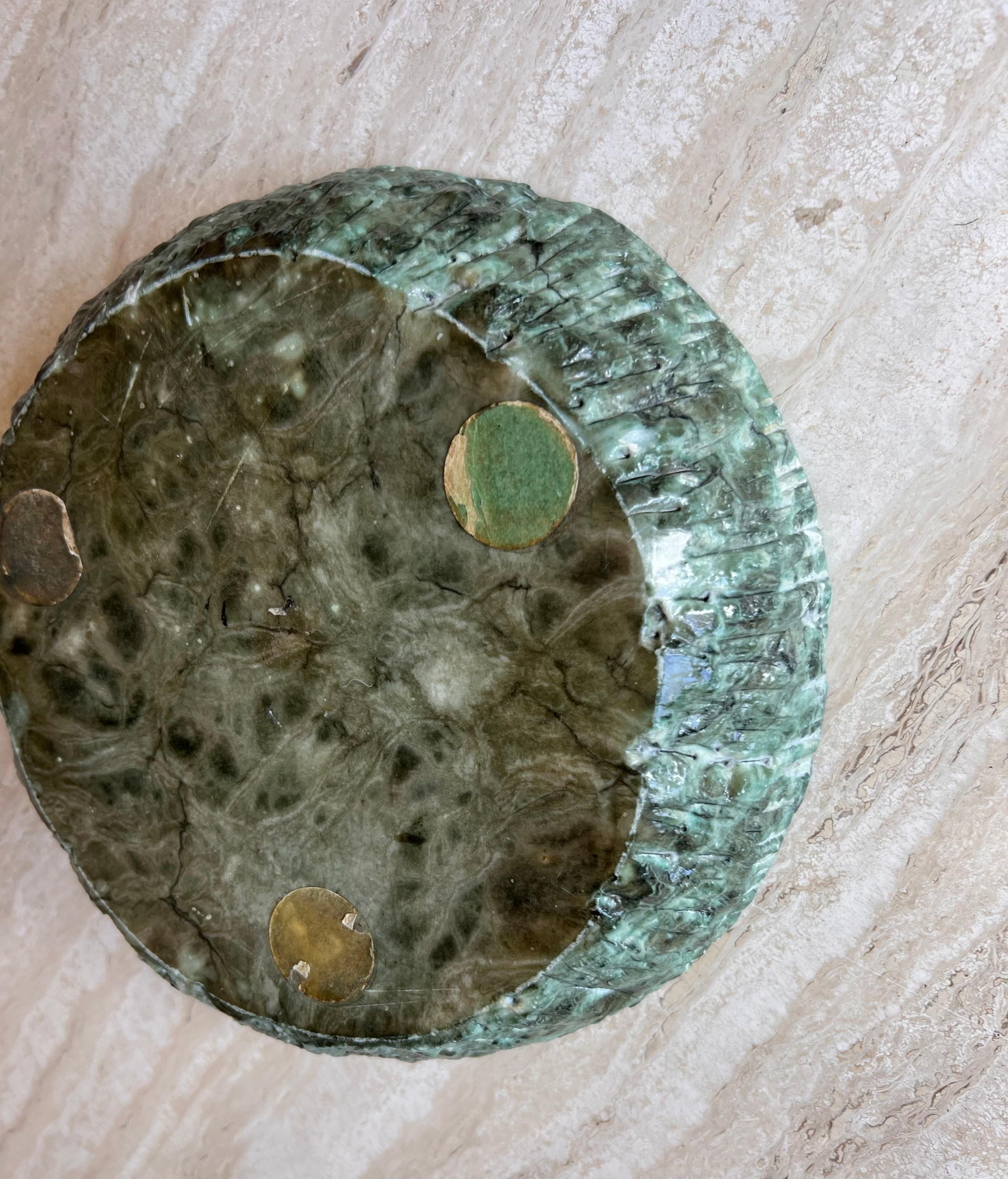 Monumental Italian Green Marble Ashtray with Raw Edge, 1960s 7