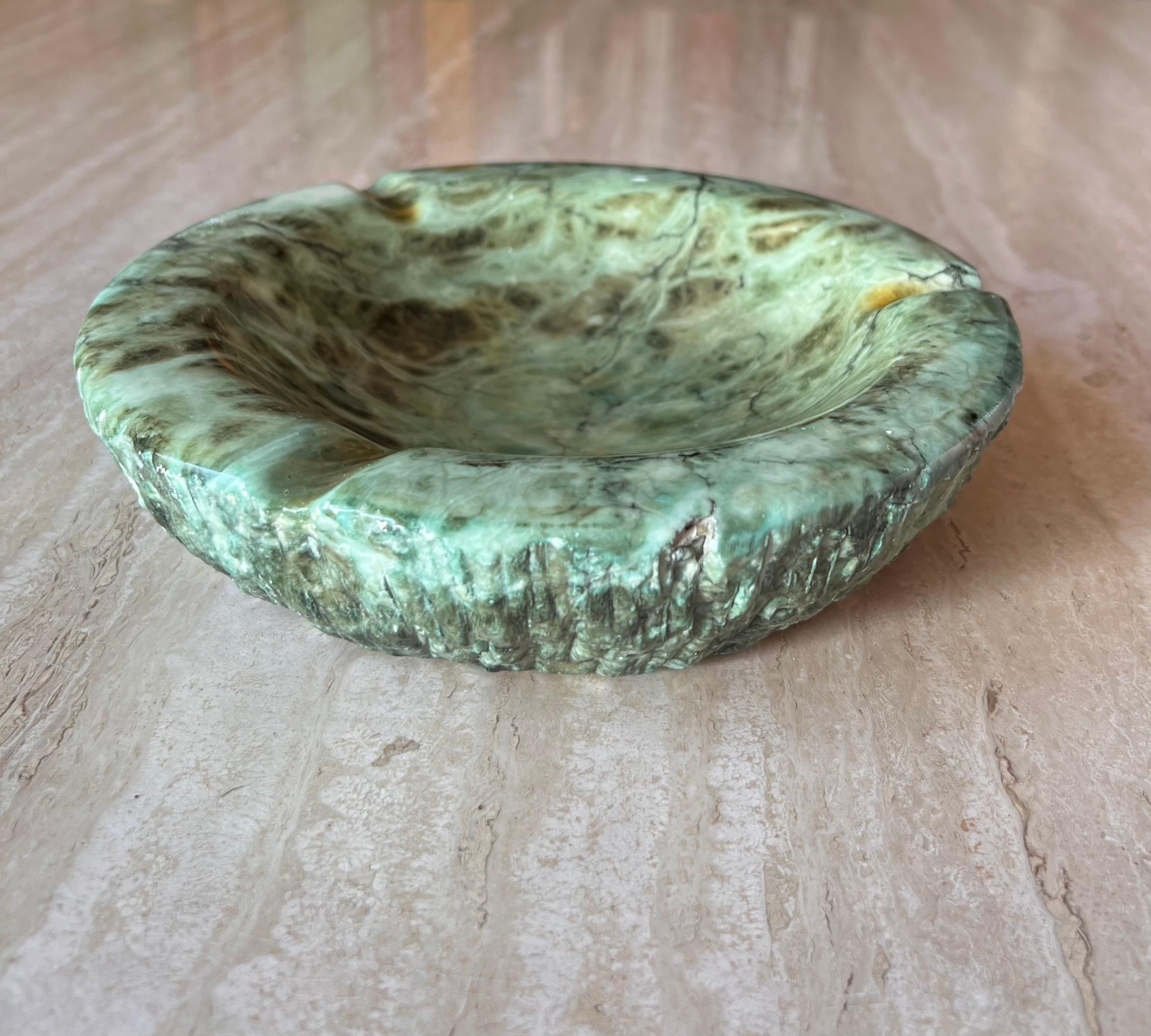 Monumental Italian Green Marble Ashtray with Raw Edge, 1960s 11