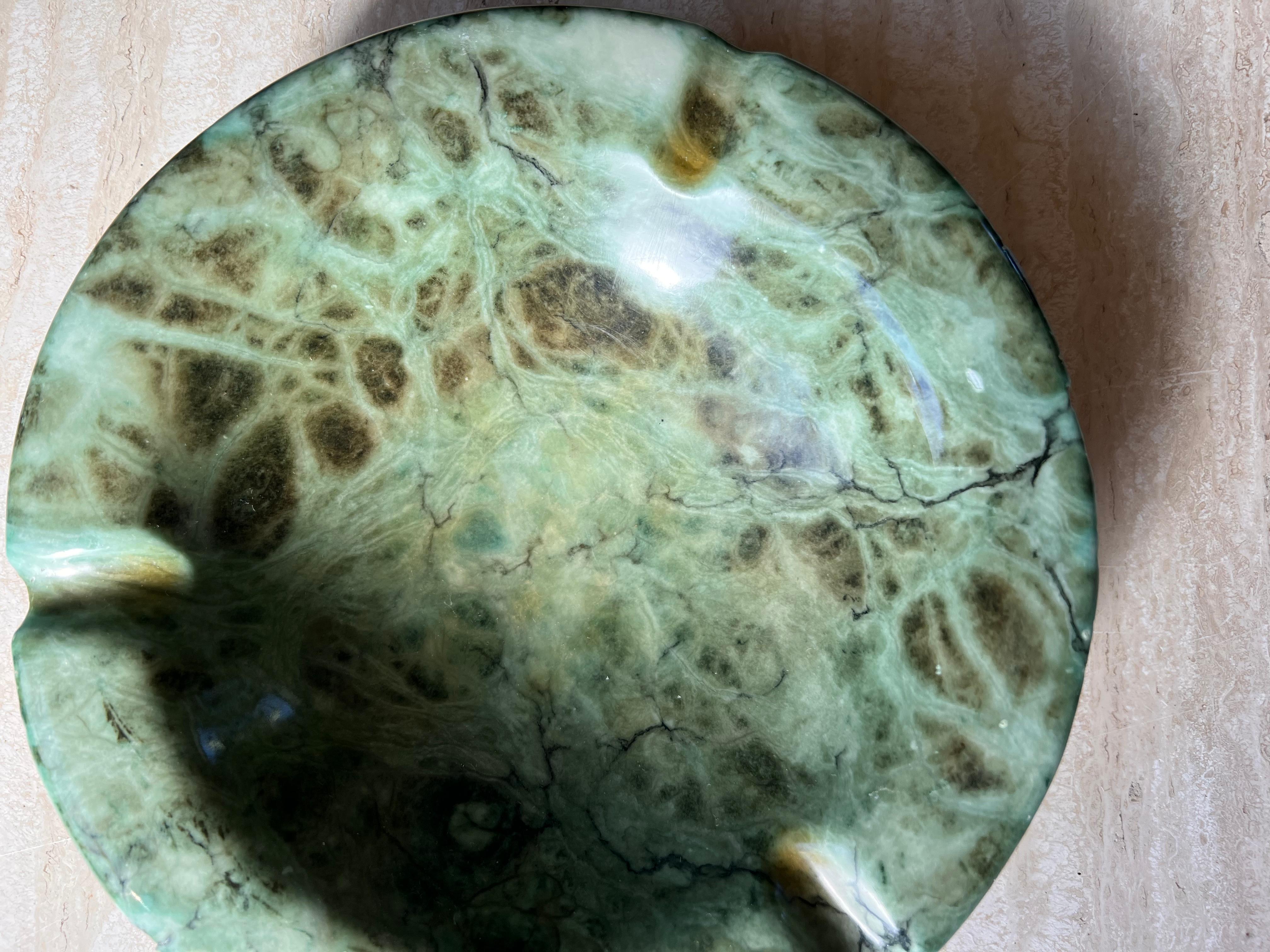Monumental Italian Green Marble Ashtray with Raw Edge, 1960s In Good Condition In View Park, CA