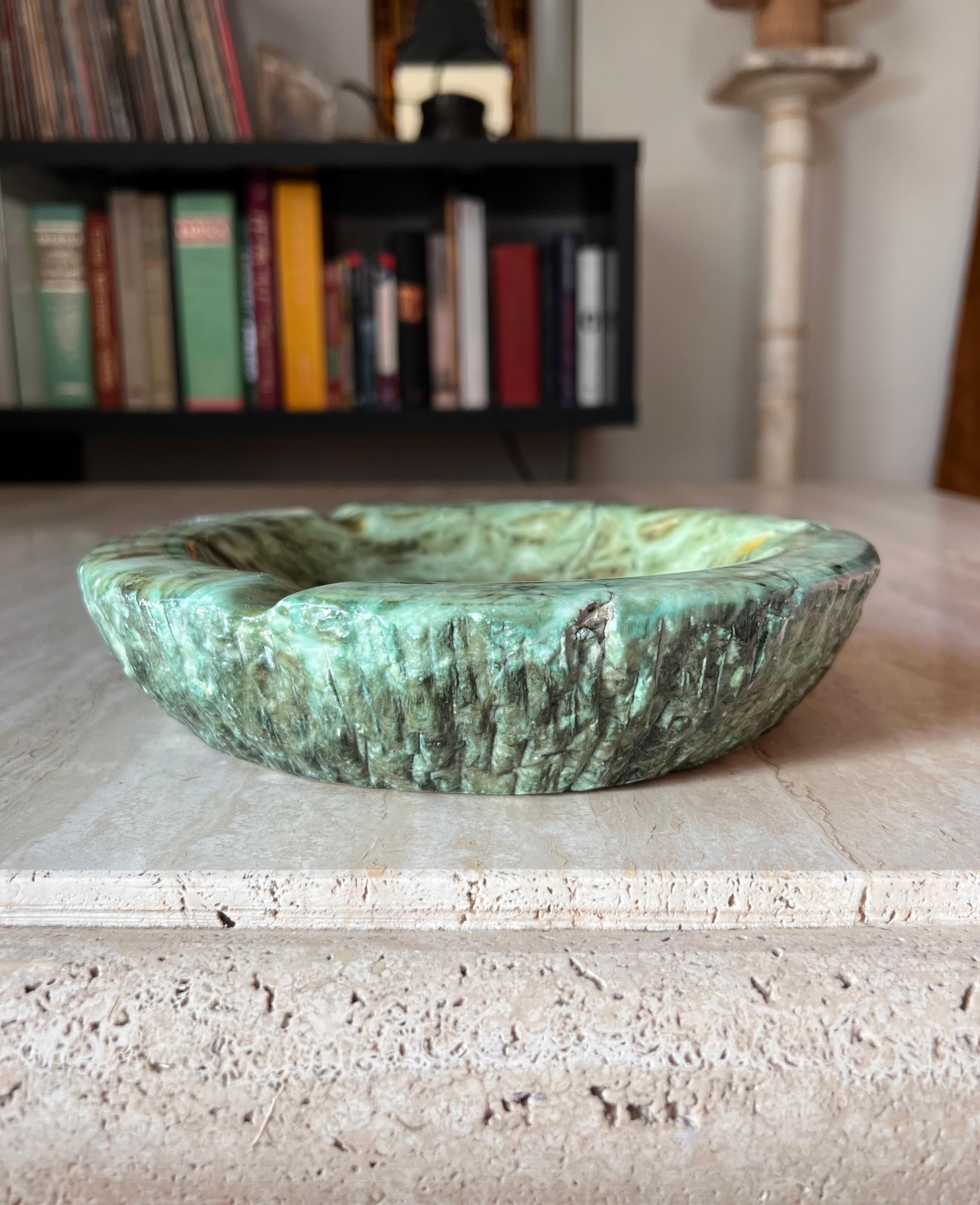 Monumental Italian Green Marble Ashtray with Raw Edge, 1960s 4