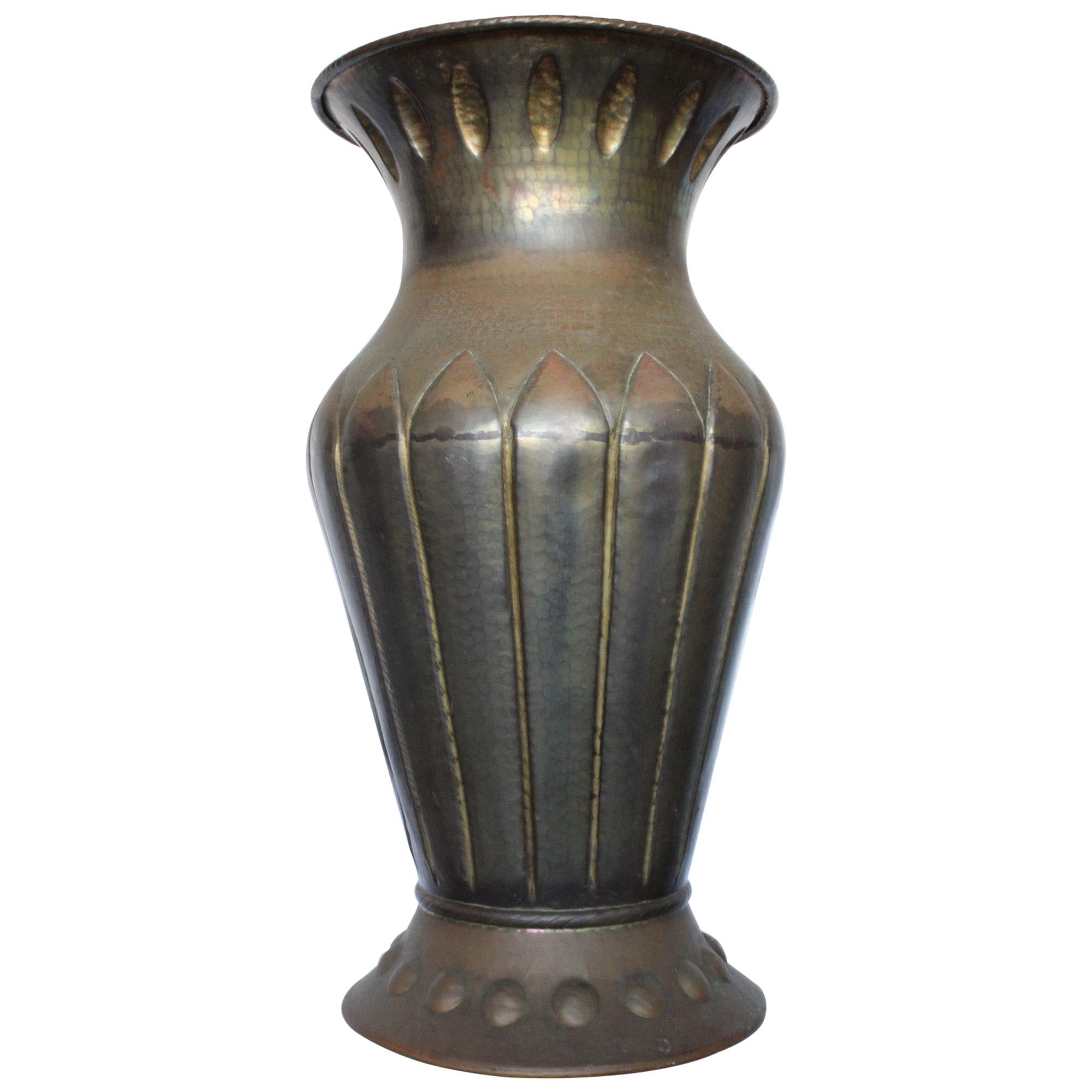 Monumental Italian Hammered Copper Vase, Art Deco, 1920s For Sale