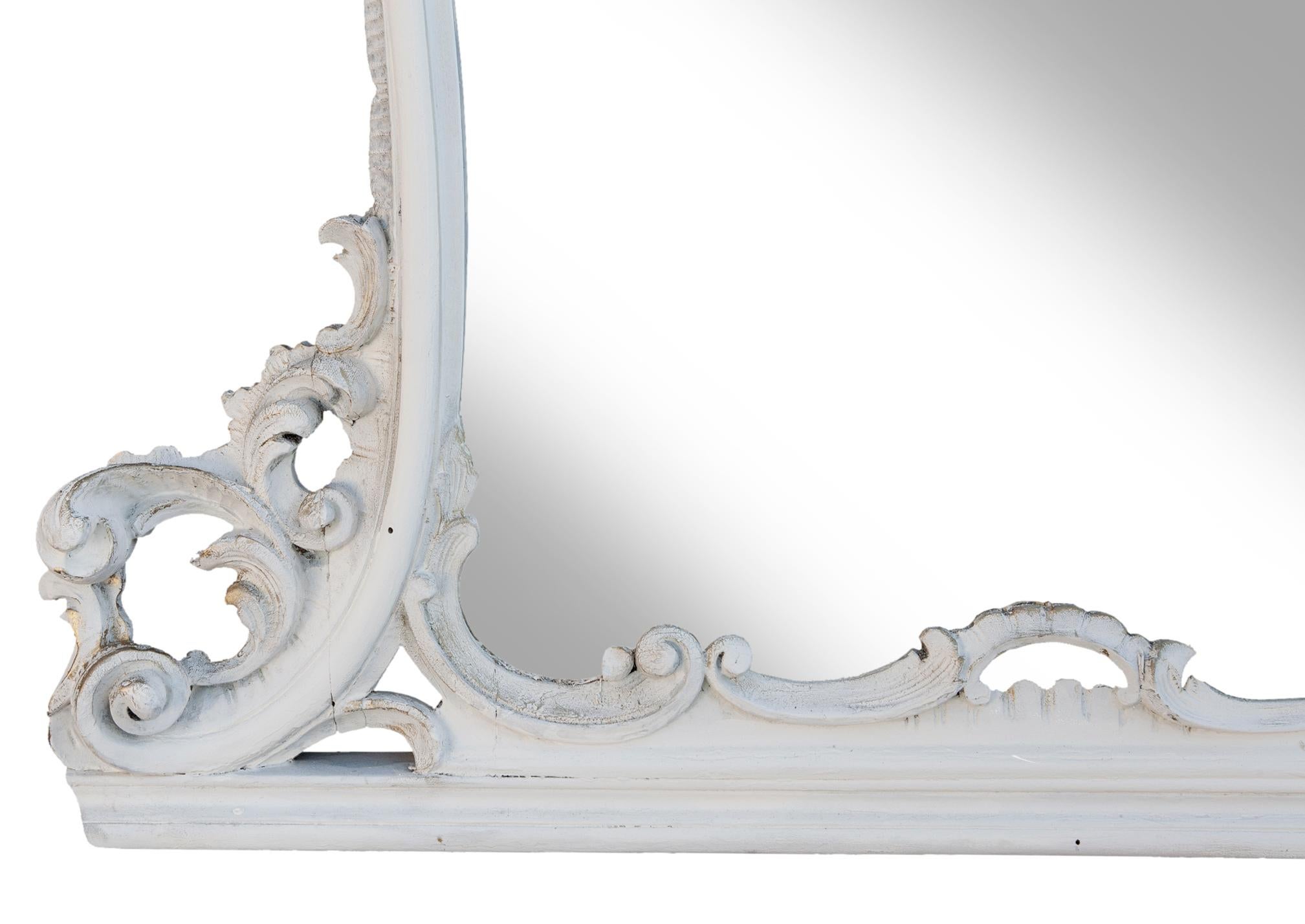 Baroque Revival Monumental Italian Hand carved White Mantle Mirror For Sale