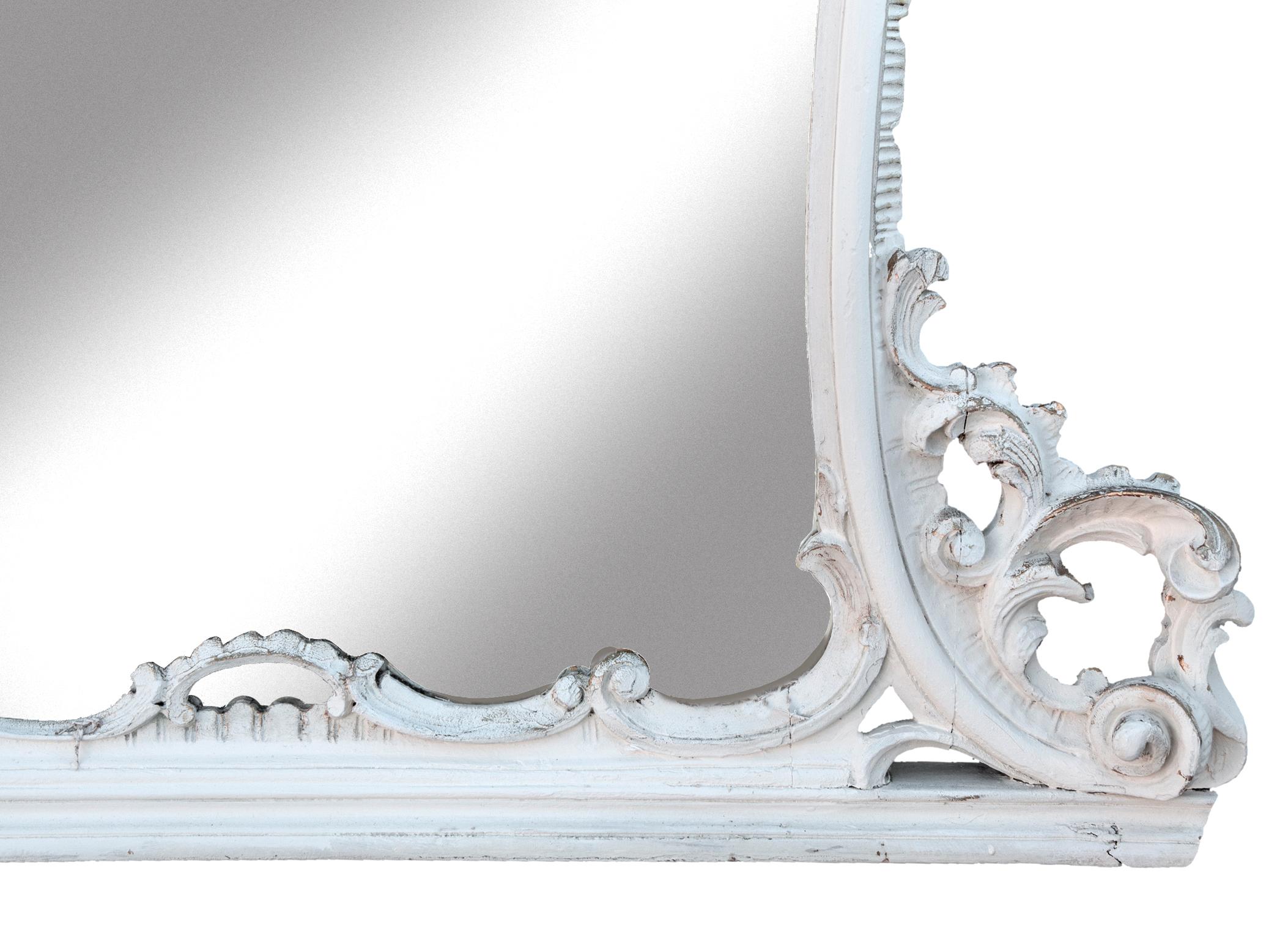 Hand-Painted Monumental Italian Hand carved White Mantle Mirror For Sale