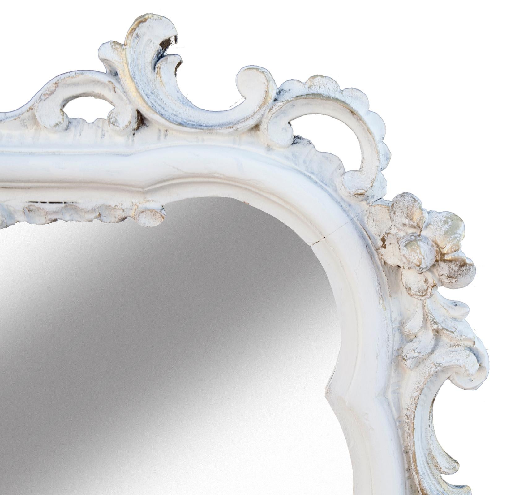 Monumental Italian Hand carved White Mantle Mirror In Good Condition For Sale In Malibu, CA