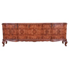 Monumental Italian Louis XV Burled Walnut Sideboard or Bar Cabinet, Refinished