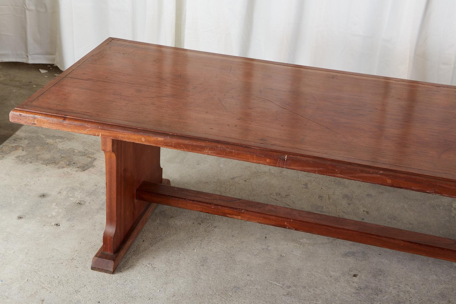 Monumental Italian Mahogany Refectory Trestle Dining Table In Good Condition In Rio Vista, CA