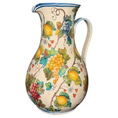 Vintage Monumental Italian Majolica Paint Decorated Pitcher