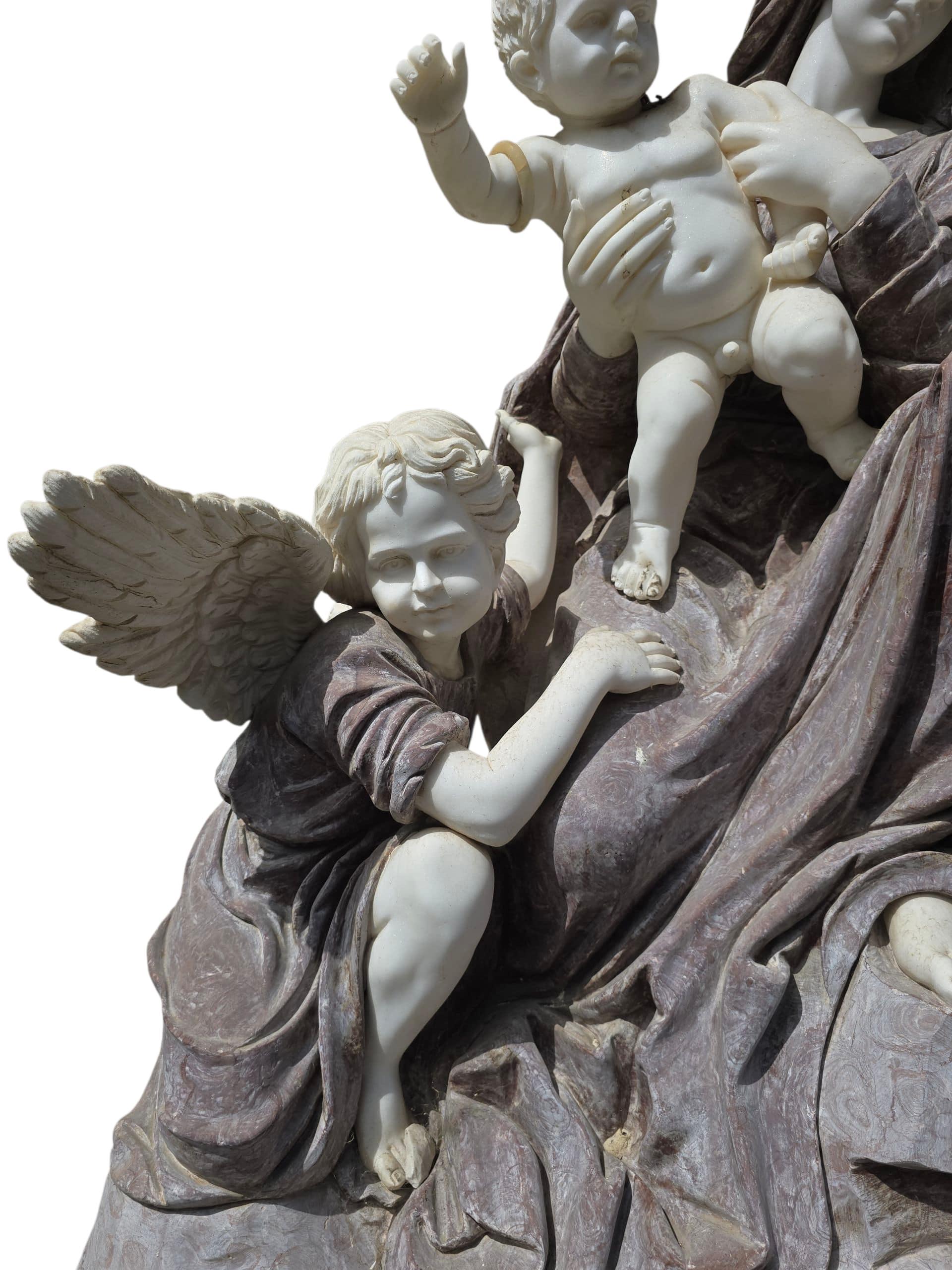 Monumental Italian Marble Sculpture of the Virgin Mary with Cherubs, 20th Centur For Sale 1