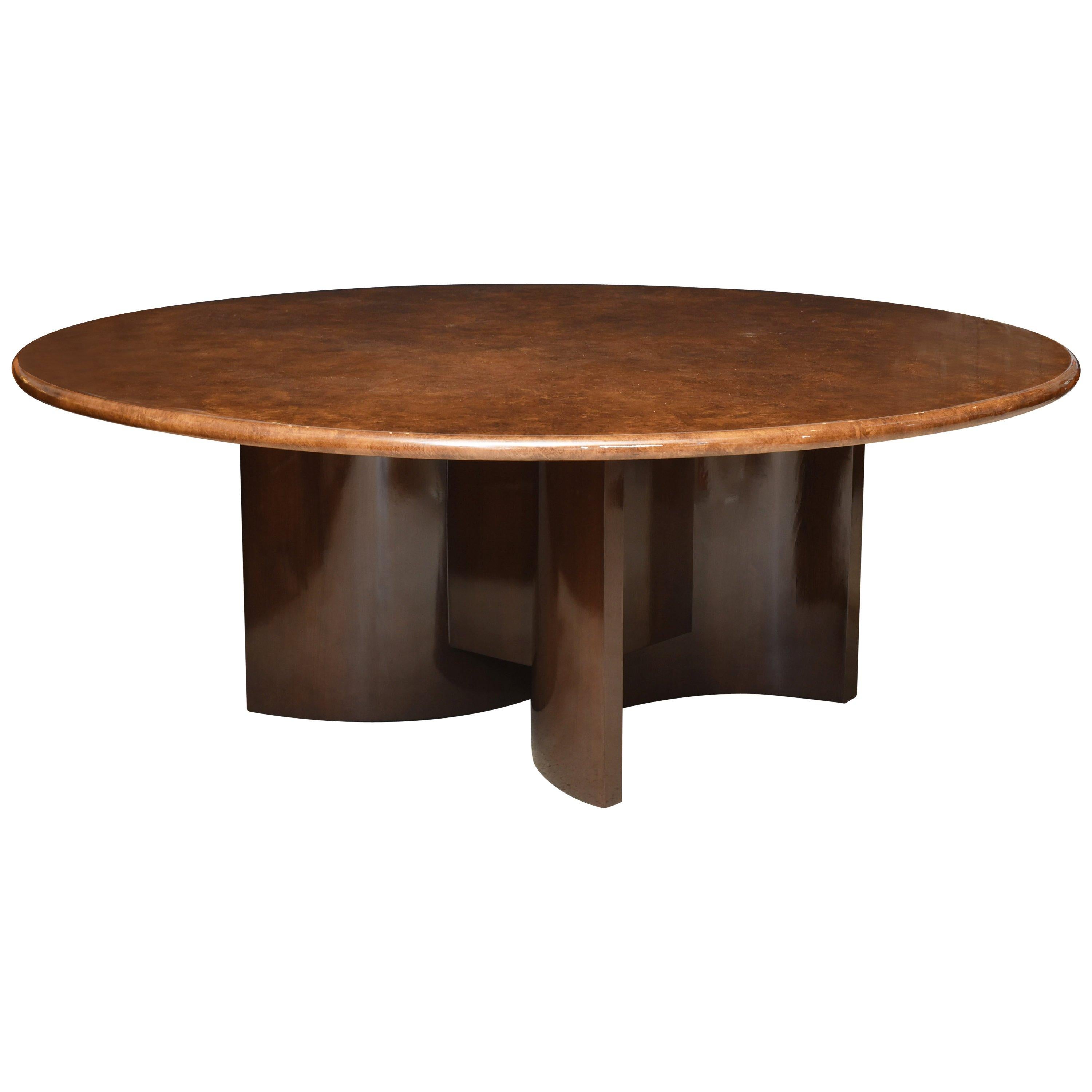 Monumental Italian Modern Goatskin and Dark Walnut Dining Table by Aldo Tura For Sale