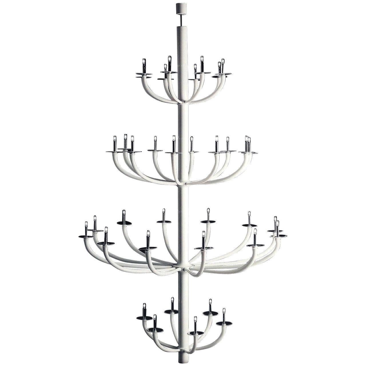 Monumental Italian Modern Minimalist White Murano or Venetian Glass Chandelier For Sale