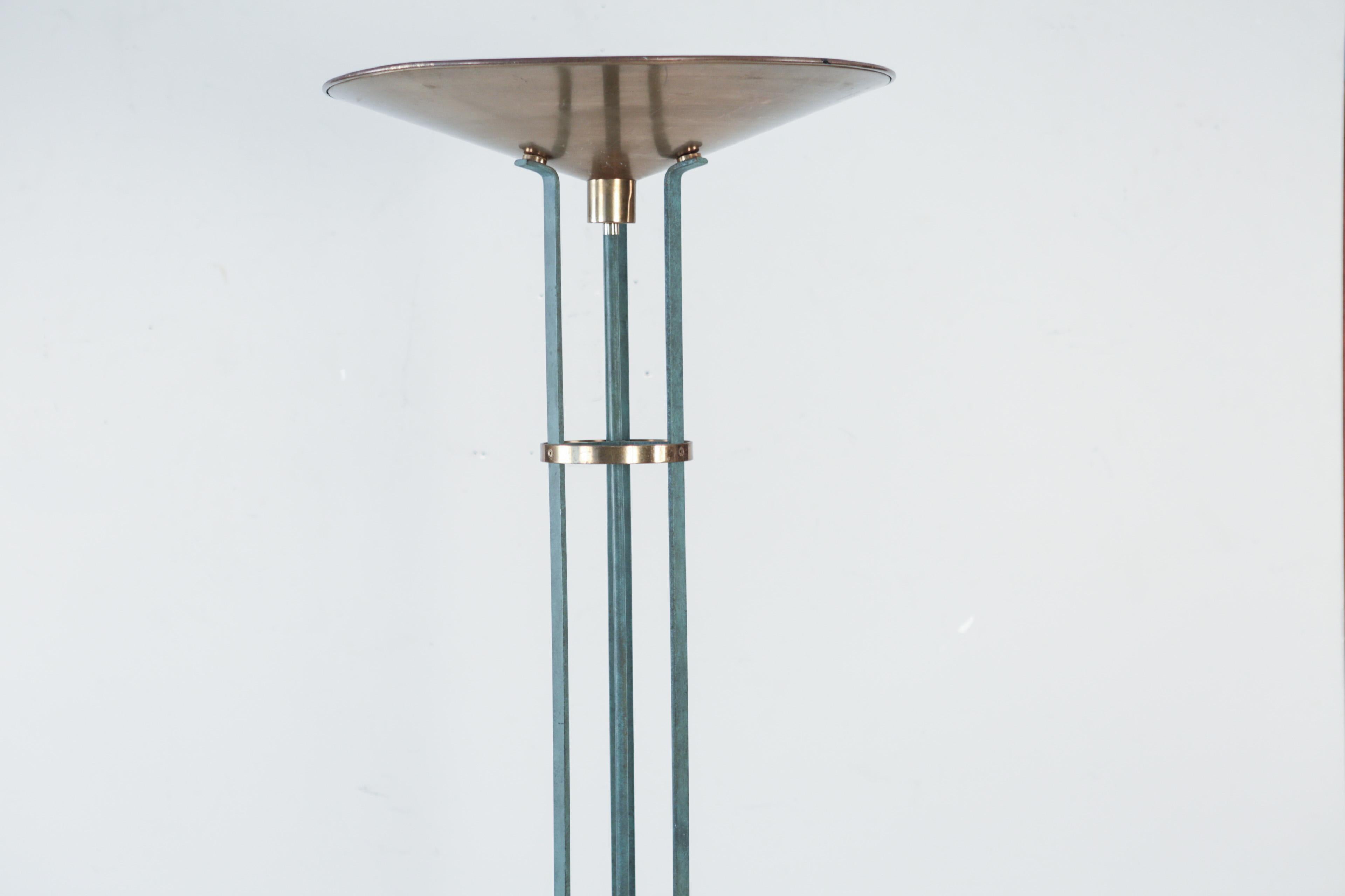 Painted Monumental Italian Modernist Brass and Iron Torchiere Floor Lamp, 1970s