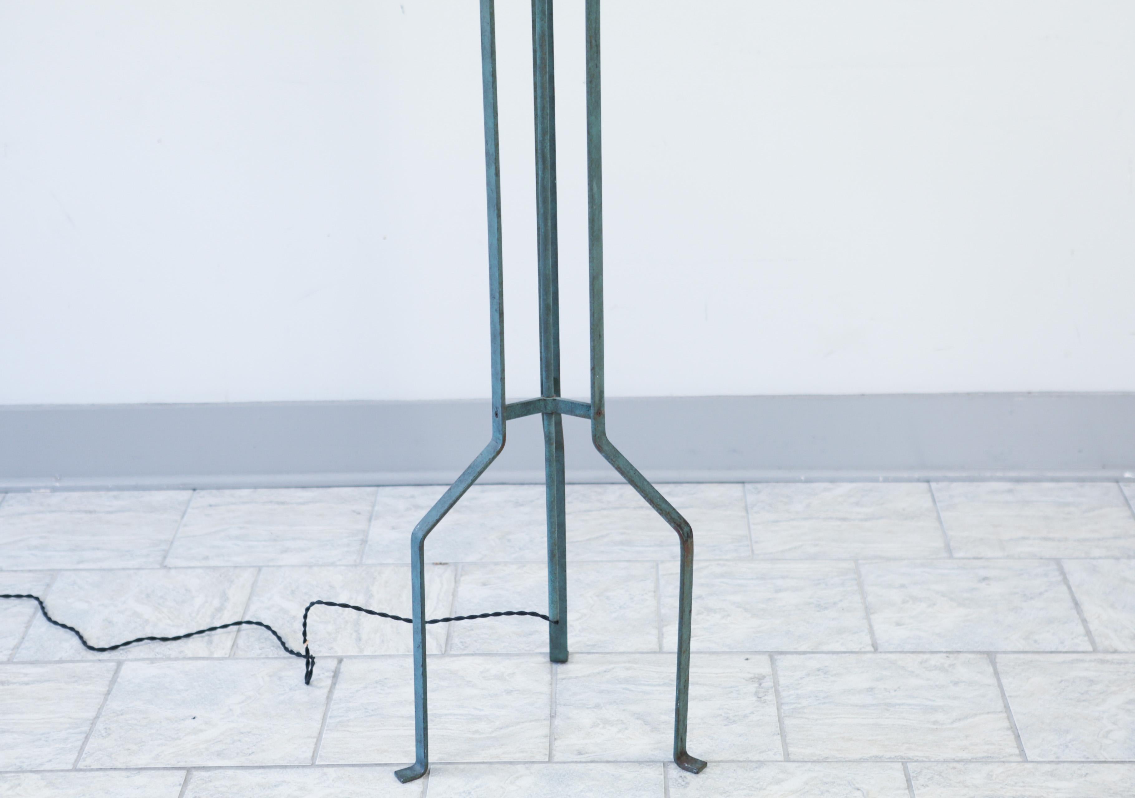 Monumental Italian Modernist Brass and Iron Torchiere Floor Lamp, 1970s In Good Condition In Norwalk, CT