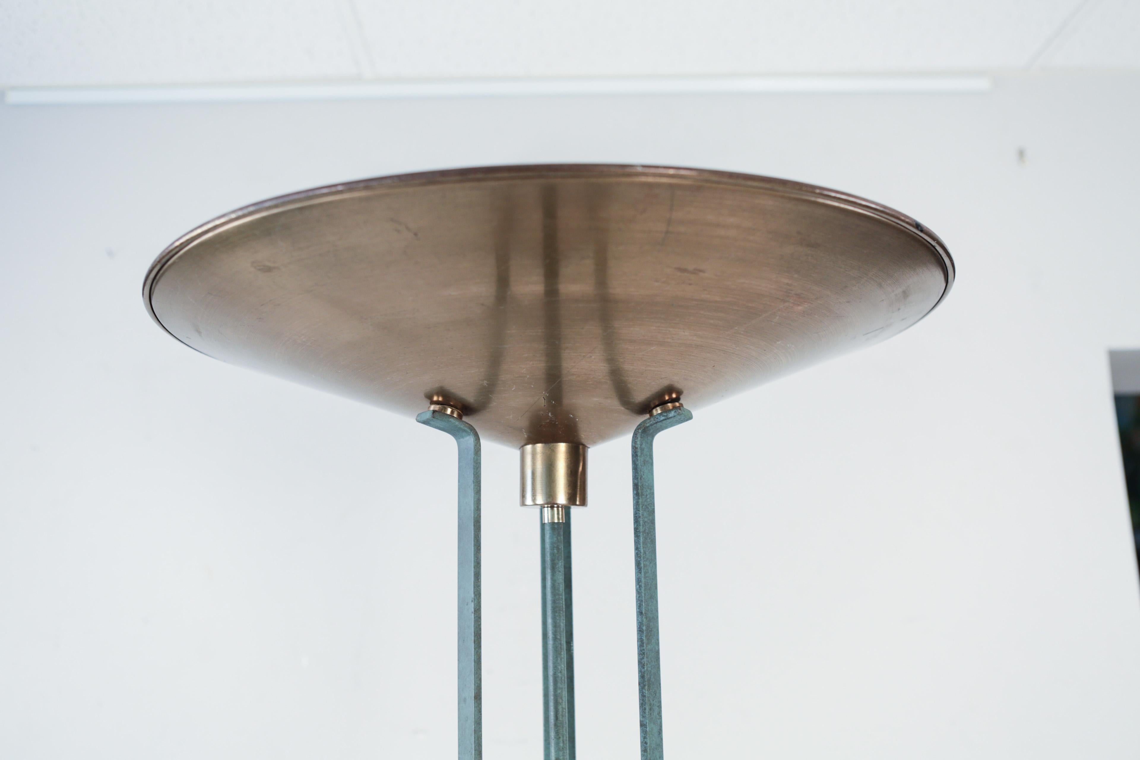 Monumental Italian Modernist Brass and Iron Torchiere Floor Lamp, 1970s 3