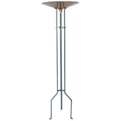 Monumental Italian Modernist Brass and Iron Torchiere Floor Lamp, 1970s