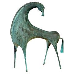 Monumental Italian Modernist Patinated Bronze Horse Sculpture, Etruscan Taste
