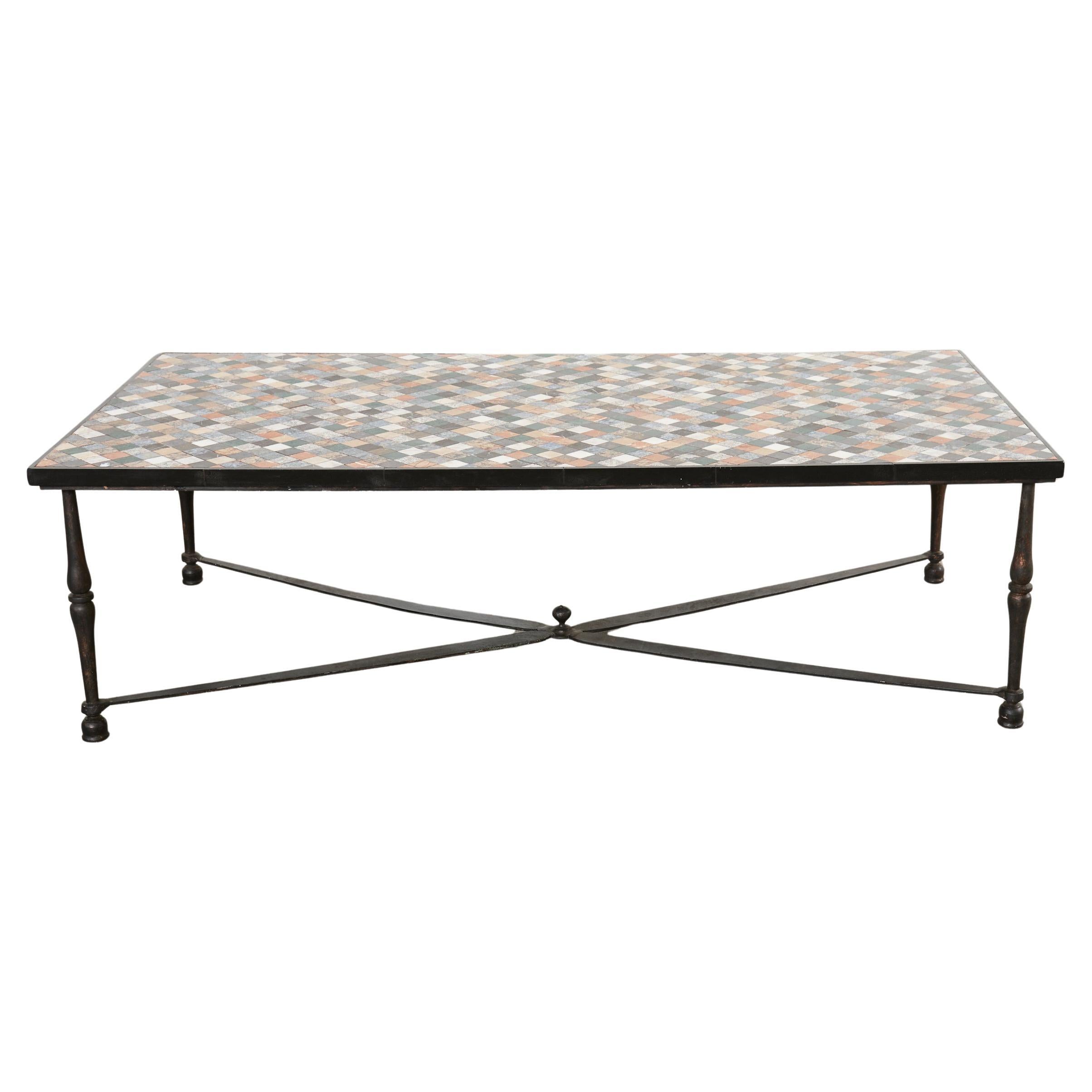 Monumental Italian Mosaic Marble Top Specimen Cocktail Table For Sale