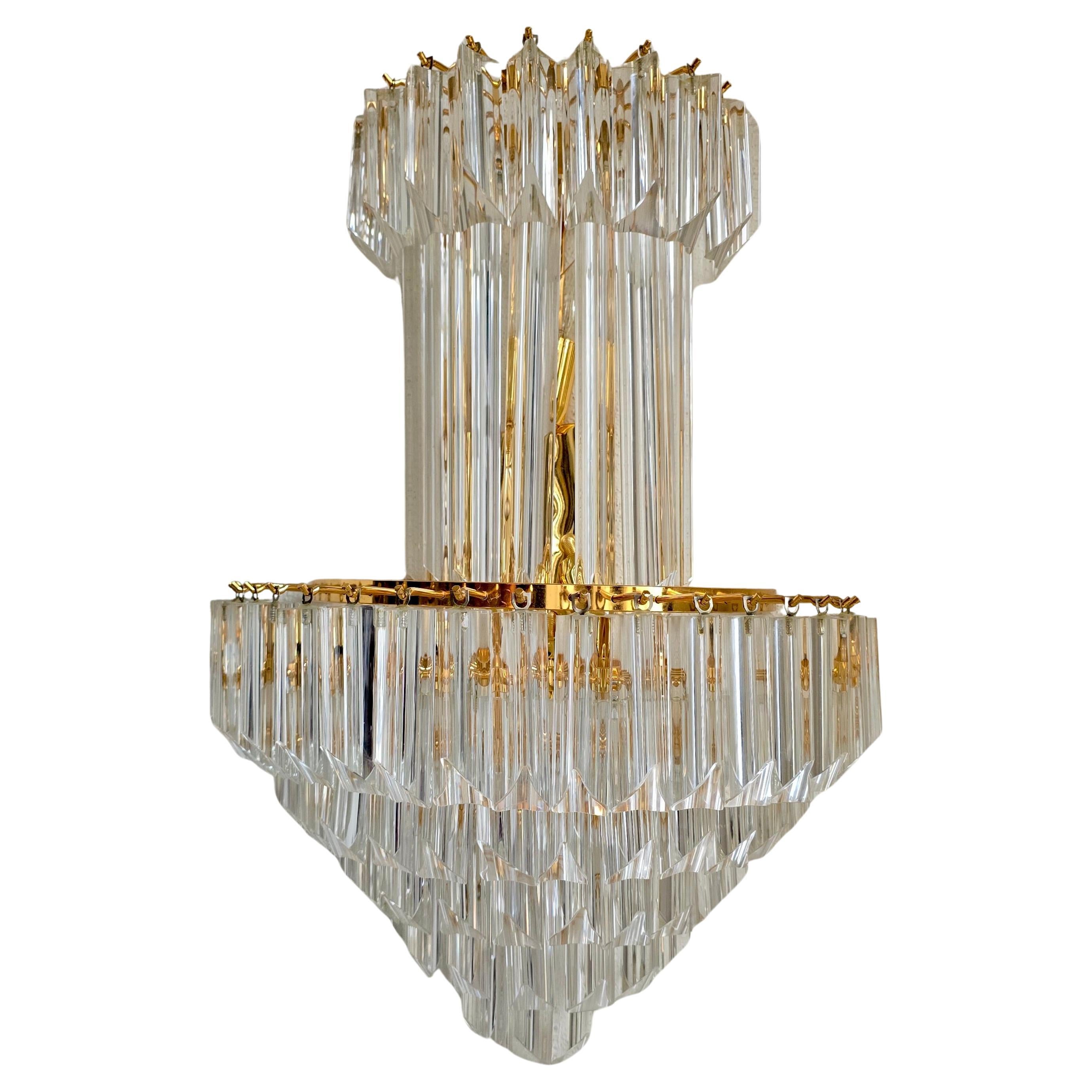 Monumental Italian Murano Crystal and Gilt Brass Wall Sconce, 1970s
