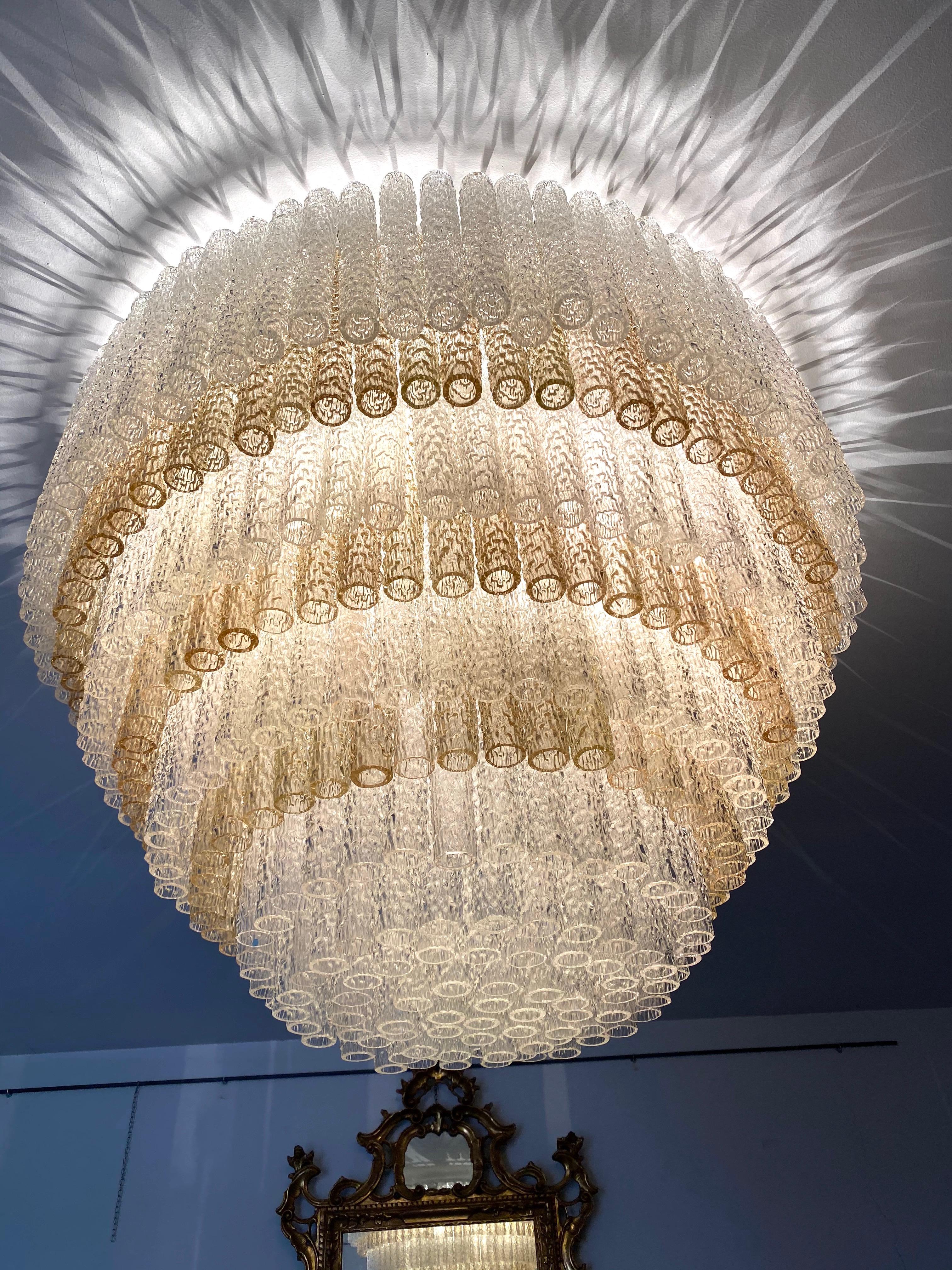 Mid-Century Modern Monumental Italian Murano Glass Chandelier or Ceiling By Aureliano Toso  For Sale
