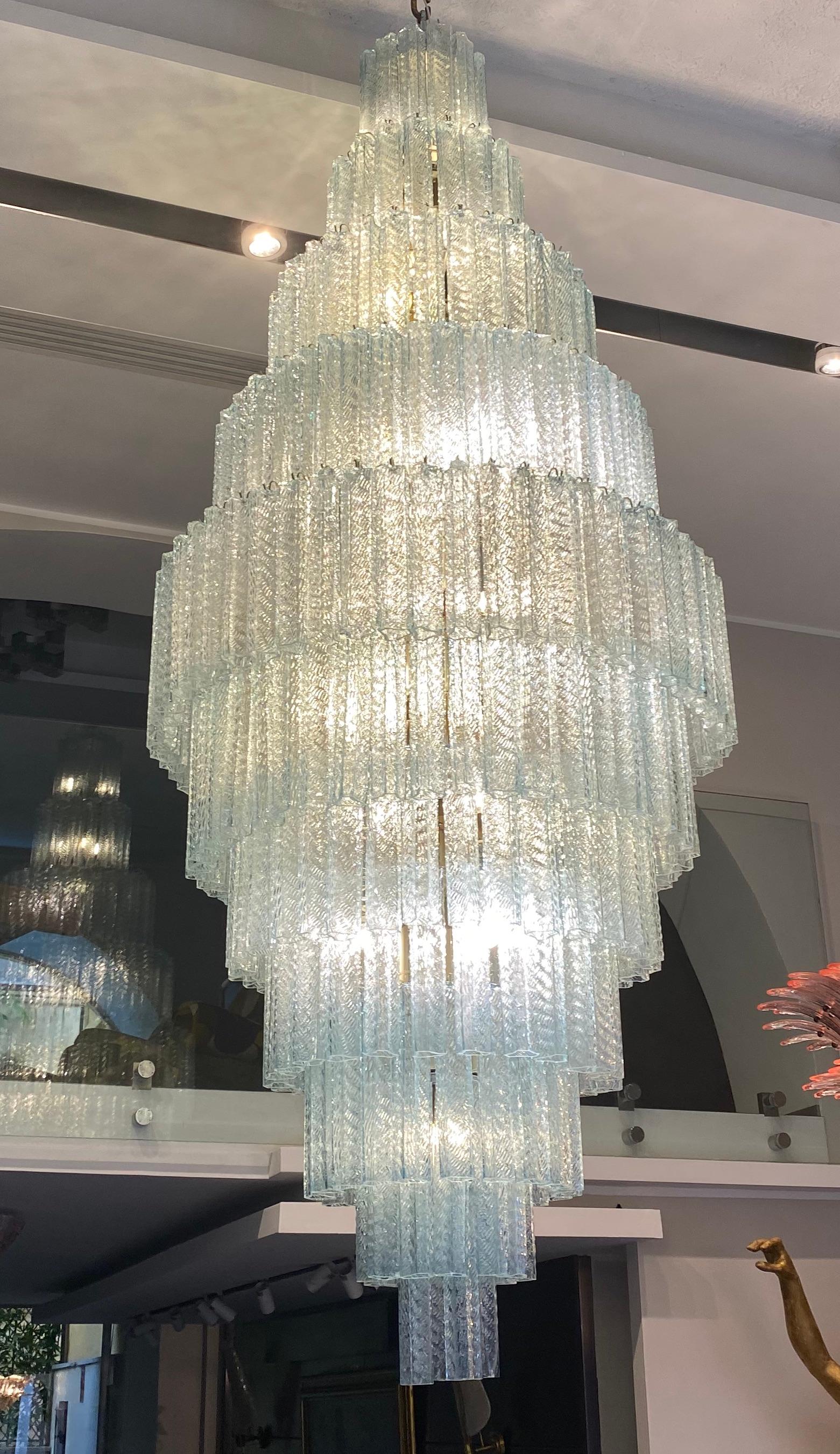 This extraordinary chandelier is composed by 280 Tronchi glasses circa by 30 cm high.
Twenty-eight bulbs E 27 .

Available also a pair.
 