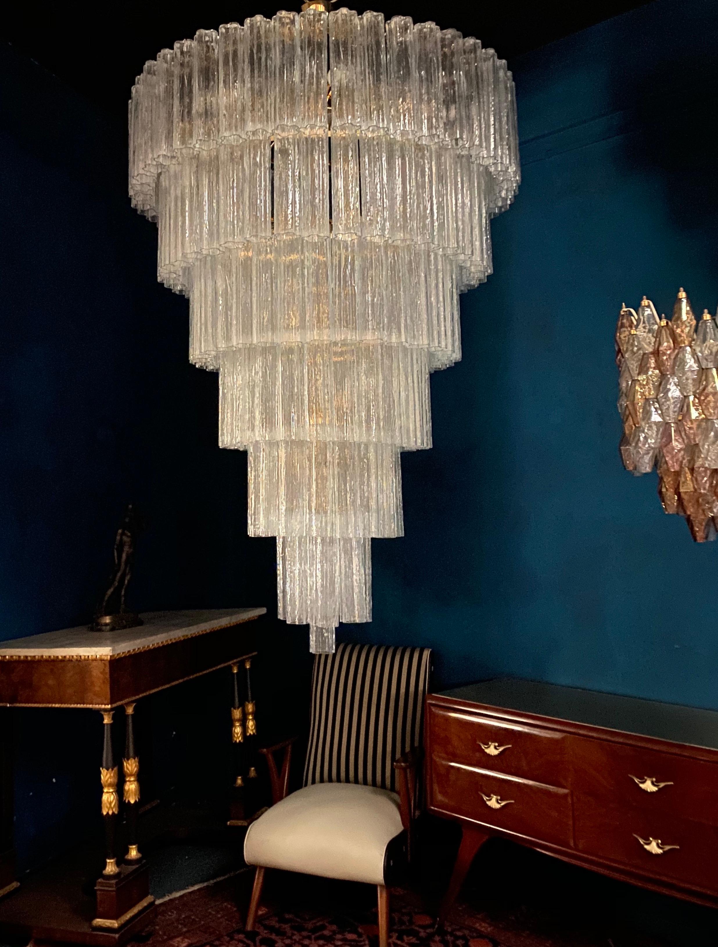 Mid-Century Modern Monumental Italian Murano Glass Tronchi Chandelier For Sale