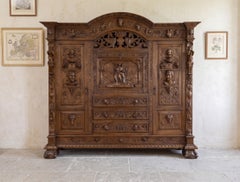 Monumental Italian Neo-Renaissance Carved Walnut Secretary Commode